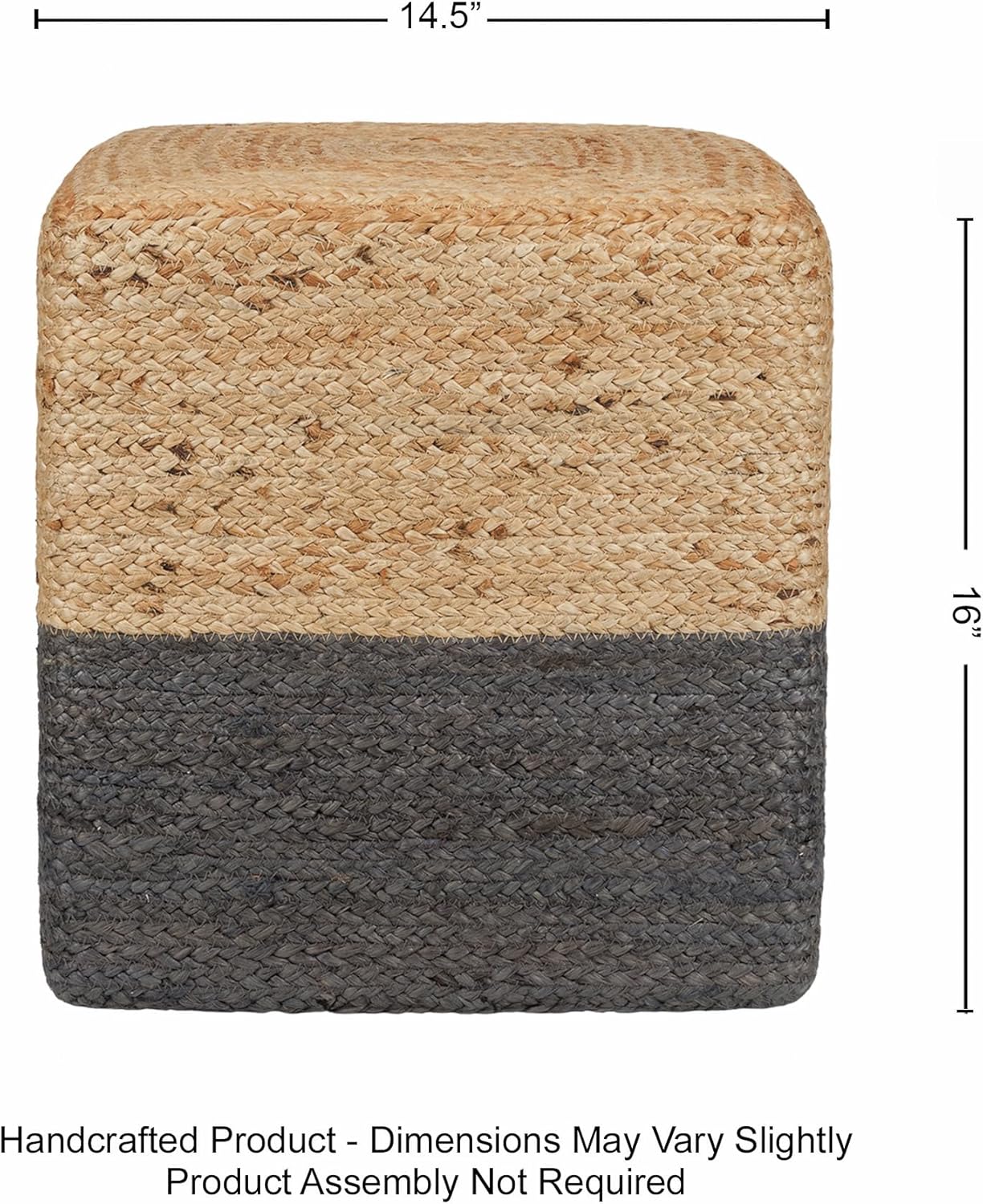 REDEARTH · Cube Pouf Foot Stool Ottoman - Jute Braided Pouffe Poof Accent Sitting Footrest for The Living Room, Bedroom, Nursery, Patio, Lounge & Other Rooms, Set of 2(14.5”x14.5”x16”; Natural Gray)