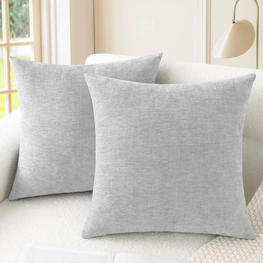 CaliTime Throw Pillow Covers Decorative 20 X 20 Inches Pack of 2 Cozy Chenille Cushion Cases for Couch Sofa Bed Living Room Home Moonbeam Gray