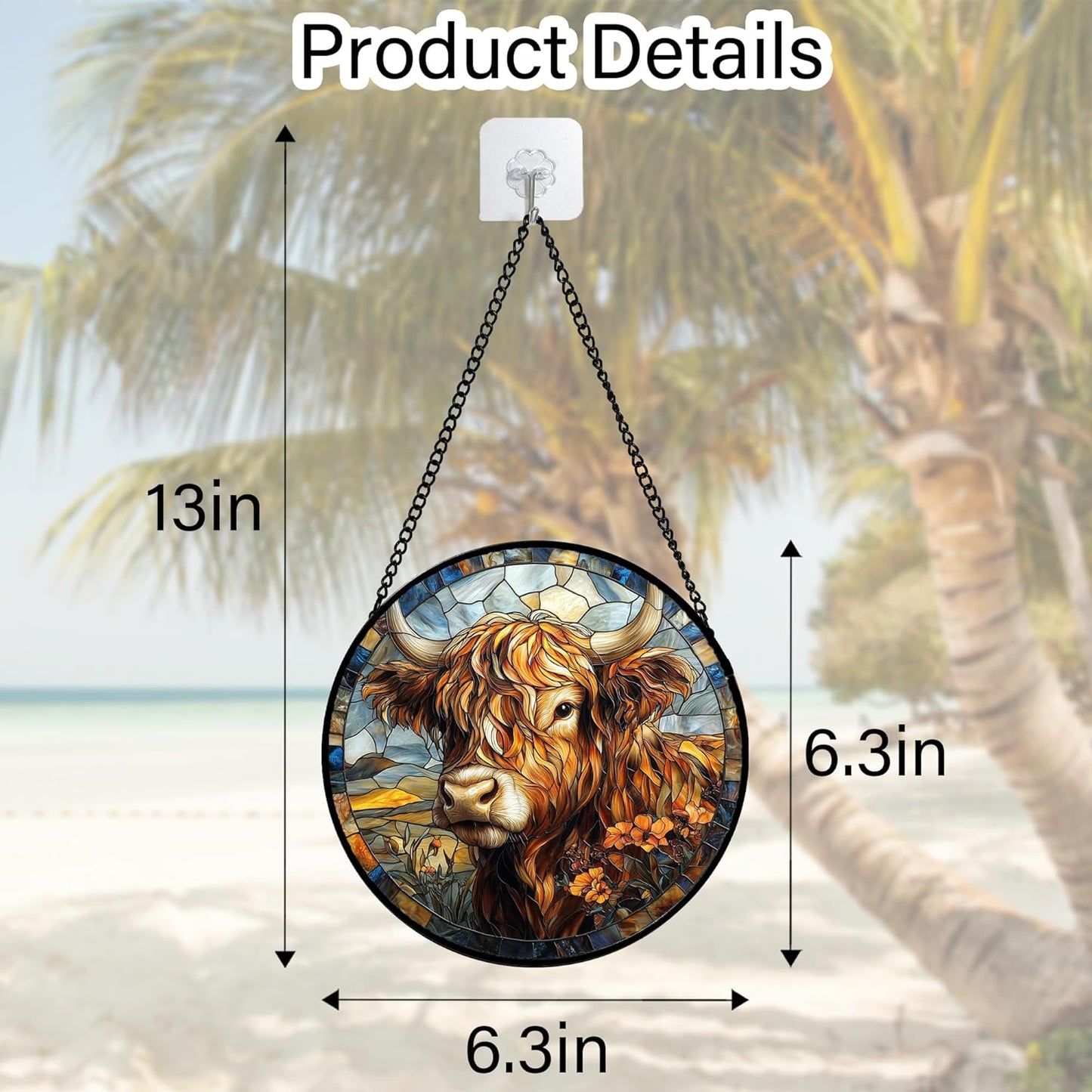 Stained Glass Window Hanging - Funny Cow Flower Suncatcher Ready to Hang Window Doors Home Decoration and Christmas, Mother's Day Birthday Gifts for Women, Men, and Mom 6.3x6.3 in