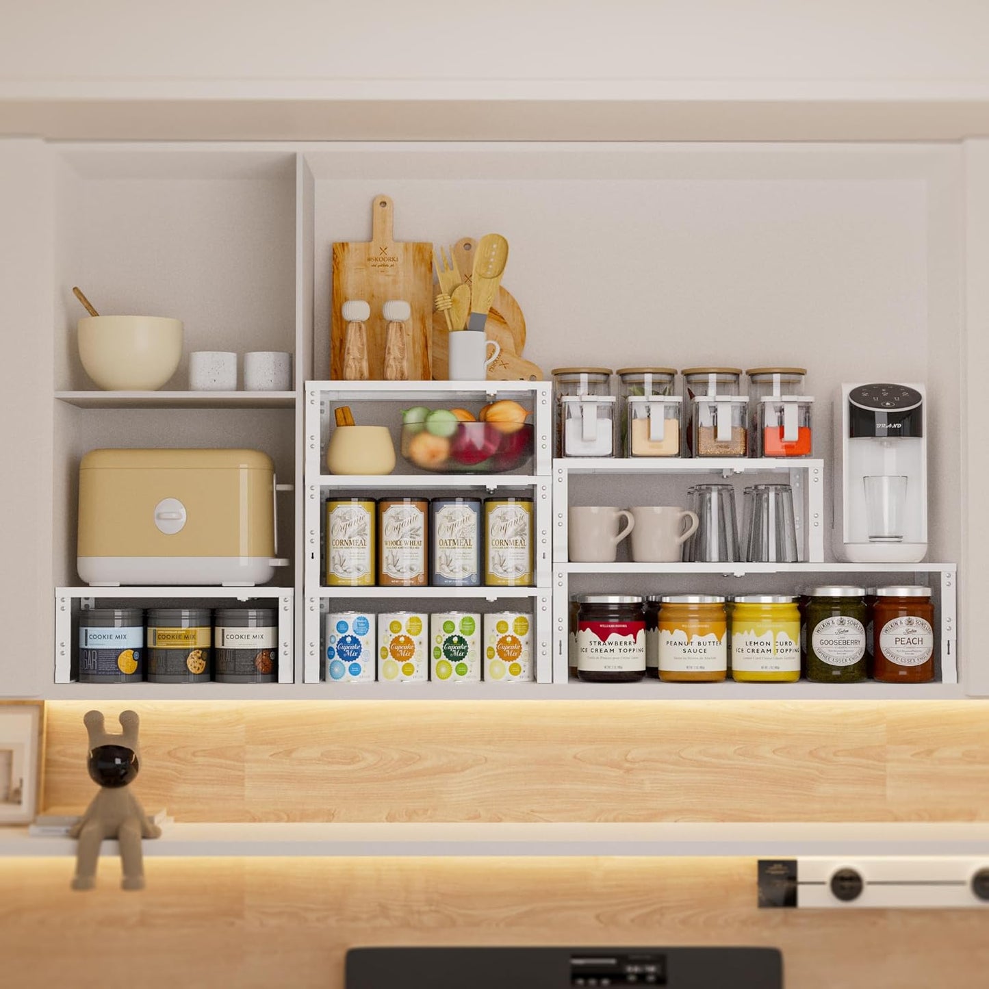 Expandable Spice Rack,Stackable Storage for Cabinet, Multi-Functional Kitchen Shelving,Height-Adjustable,Sustainable Organizer Solution(3Packs/White/Large)