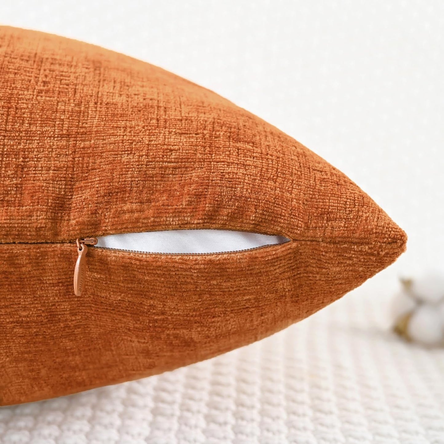 CaliTime Fall Throw Pillow Covers Decorative 16 X 16 Inches Pack of 2 Cozy Chenille Cushion Cases for Couch Sofa Bed Living Room Home Burnt Orange