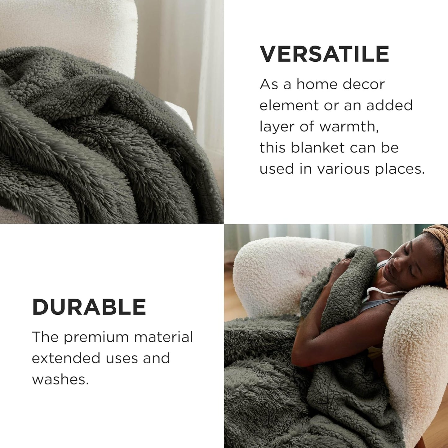 Bedsure GentleSoft Fluffy Olive Green King Size Blanket for Bed, Thick Soft Sherpa Faux Fur Fleece Bedding Fuzzy Plush Winter Warm Heavy Large King Blanket, Cozy Olive Gifts for Men Women, 108x90