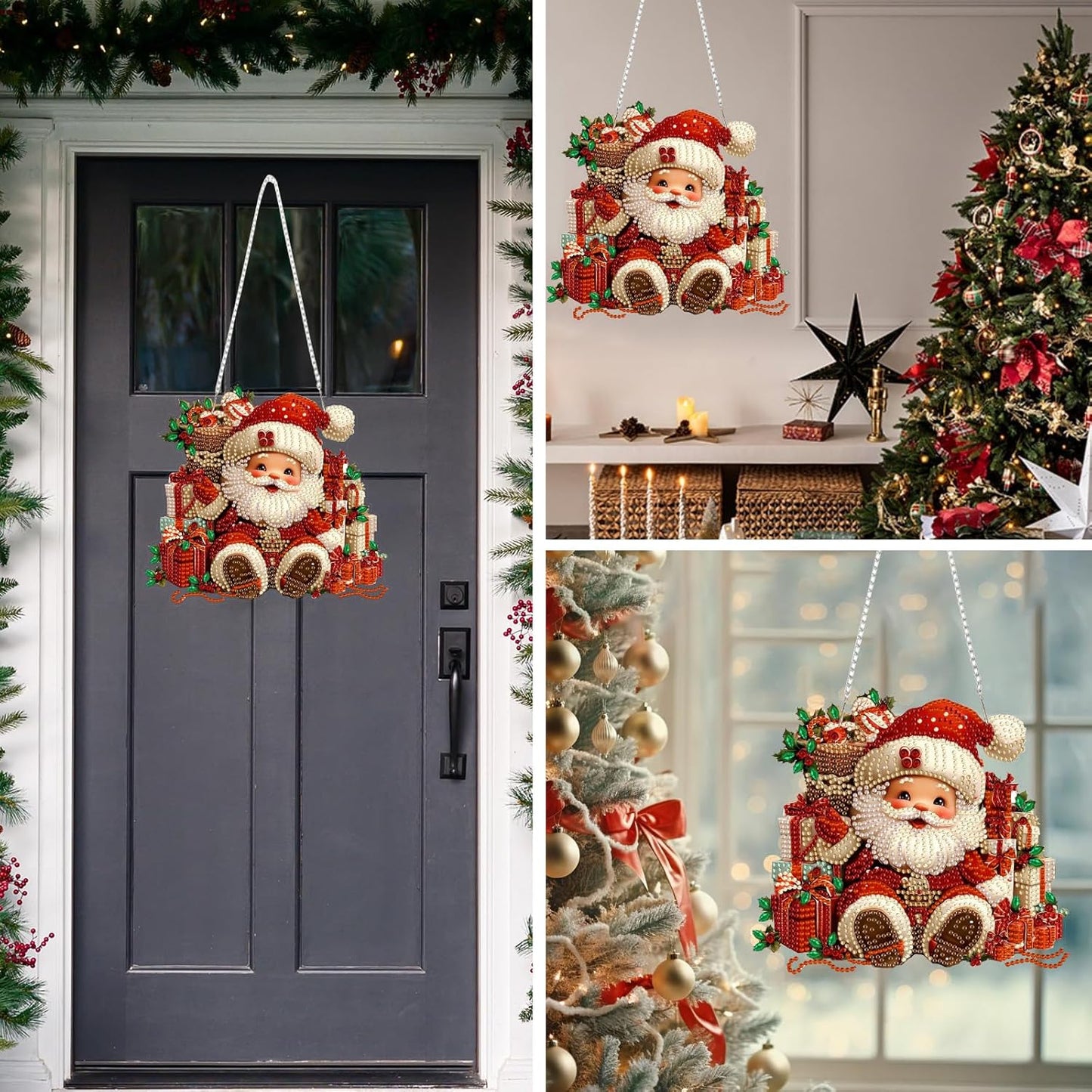 MEIYUDA Christmas Diamond Art Hanging Kits for Adult, Santa Claus Diamond Painting Hanging Kits Ornaments, DIY Special Shaped Rhinestone Window Pendants kit for Home Garden Wall Decor Gift