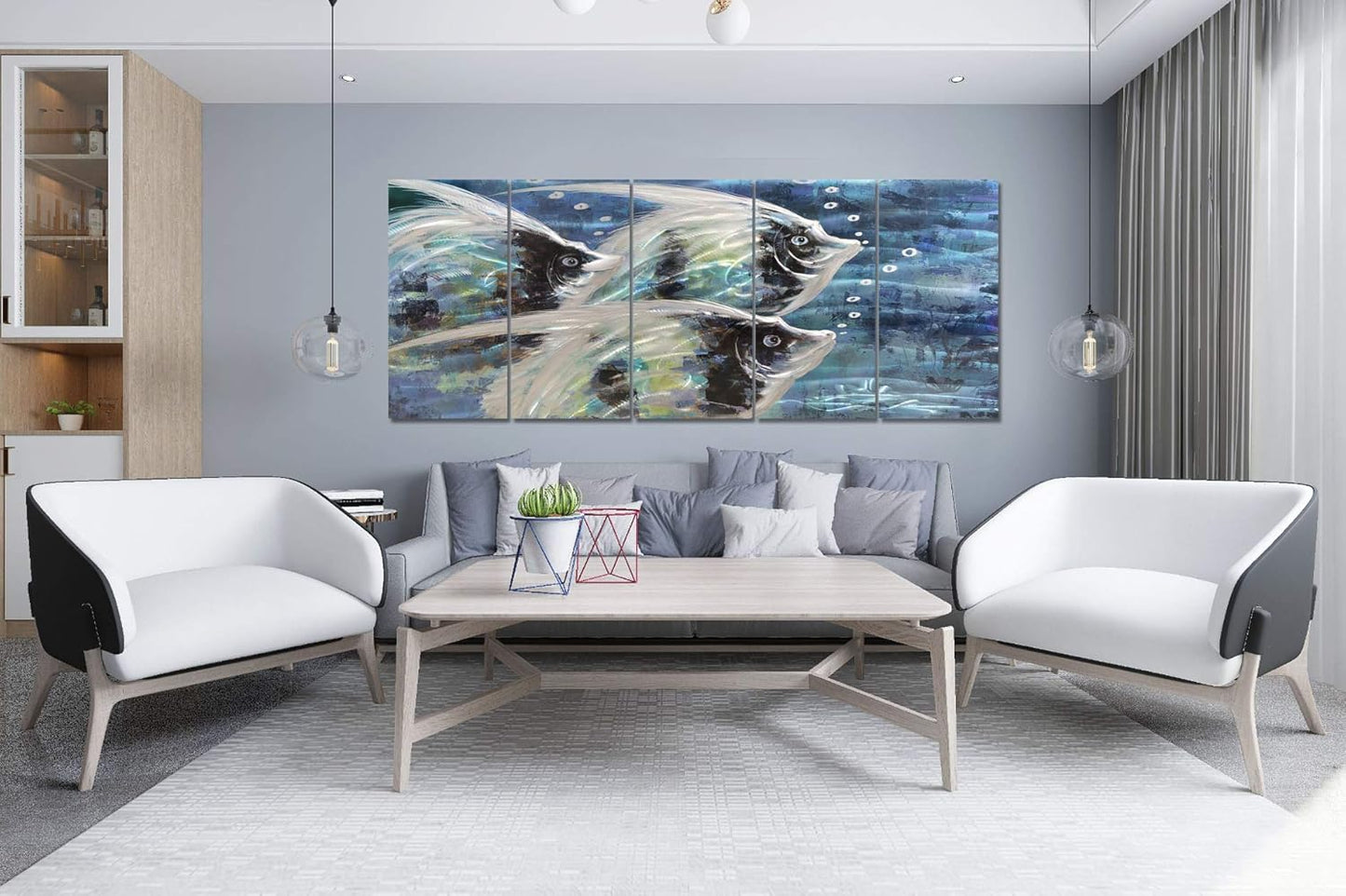 Yihui Arts Abstract Fish Metal Wall Art 3D Coastal Pictures On Aluminum For Bedroom Decoration