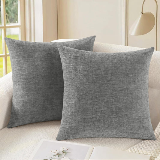 CaliTime Throw Pillow Covers Decorative 26 X 26 Inches Pack of 2 Cozy Chenille Cushion Cases for Couch Sofa Bed Living Room Home Medium Grey
