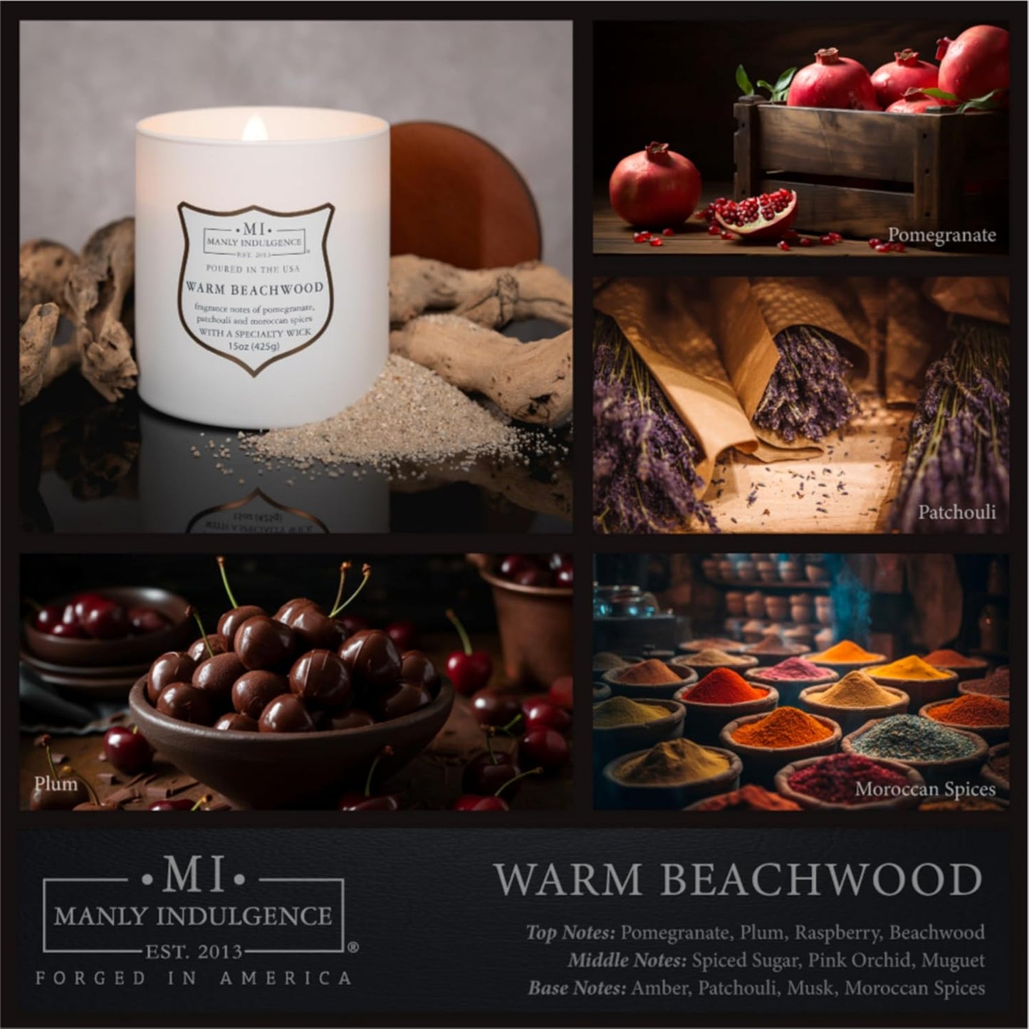 Manly Indulgence Warm Beachwood Scented Candles for Men, 15 oz Wooden Wick, Premium Soy Blend Wax, 60H Burn, Candles for Home Scented - Made in The USA