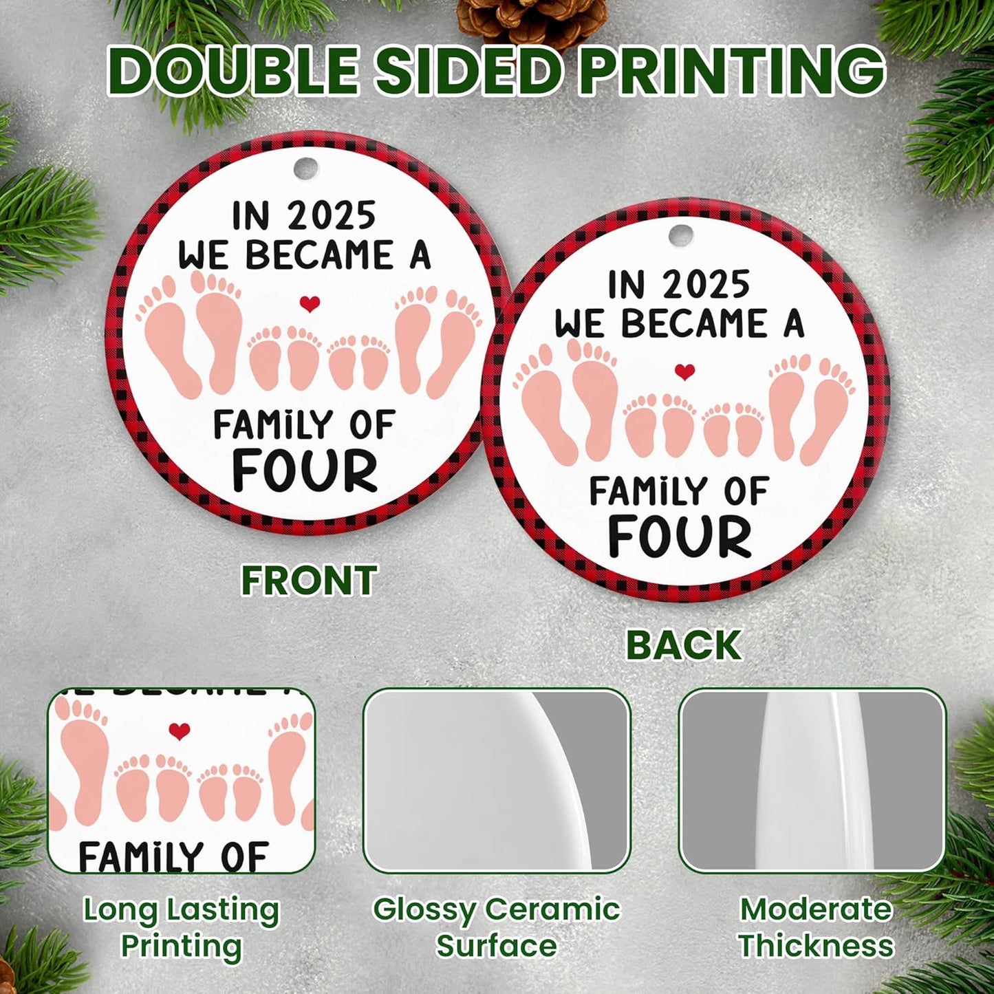 OASSIE Pregnancy Announcement Ornament - Ceramic Christmas Ornaments 2025 for Tree Decorations - Couple Gifts for Parents, New Mom Gifts for Women, New Dad Gift for Second Baby Announcement