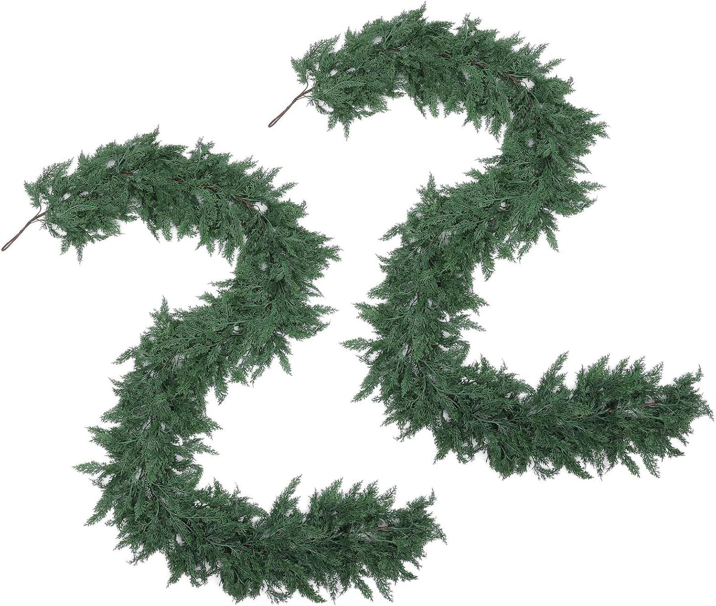 Hananona 9 FT Artificial Cedar Garlands, 2 Pcs Real Touch Winter Cedar Pine Garland, Green Artificial Greenery Garland for Table, Mantle, Wall, Indoor, Outdoor Christmas Decorations (2, 9 FT)
