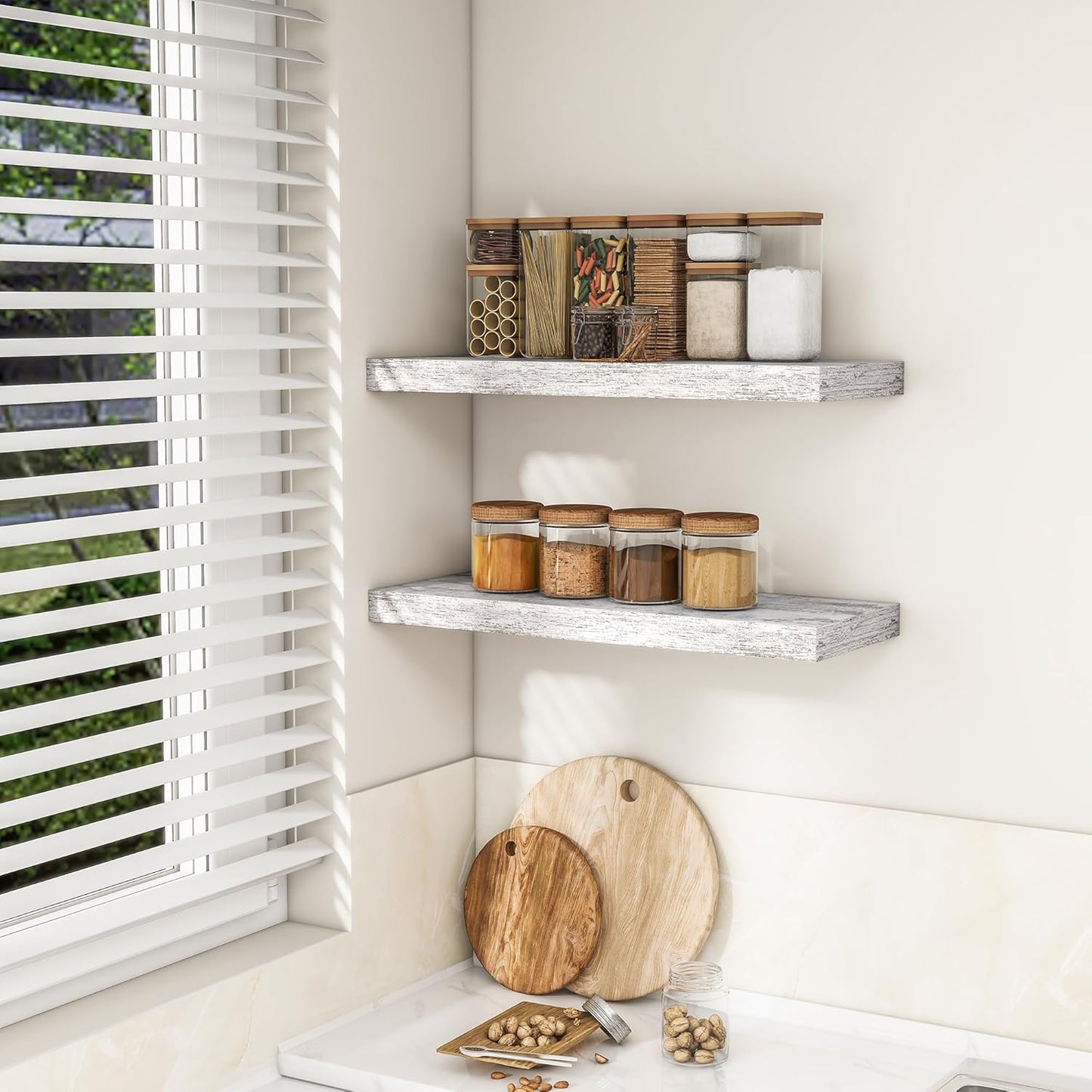 RICHFOCUS 24Inch Floating Shelves for Wall 2 Pack Shelves for Bedroom|Kitchen|Bathroom Wall Mounted Rustic Distressed Wood Floating Shelf with Invisible Brackets for Books|Storage|Decor, Rustic