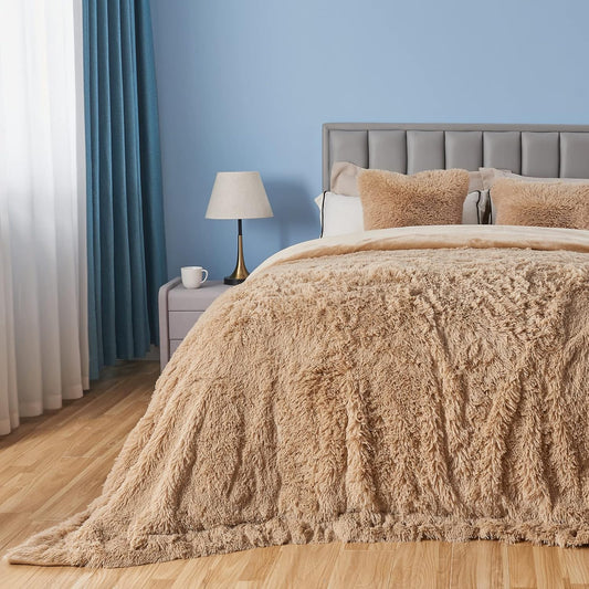 GONAAP Fuzzy Faux Fur Throw Blanket Queen Size Brown Super Soft Cozy Plush Fuzzy Shaggy Blanket for Couch Sofa Bed (Brown, Queen(90"x90"))