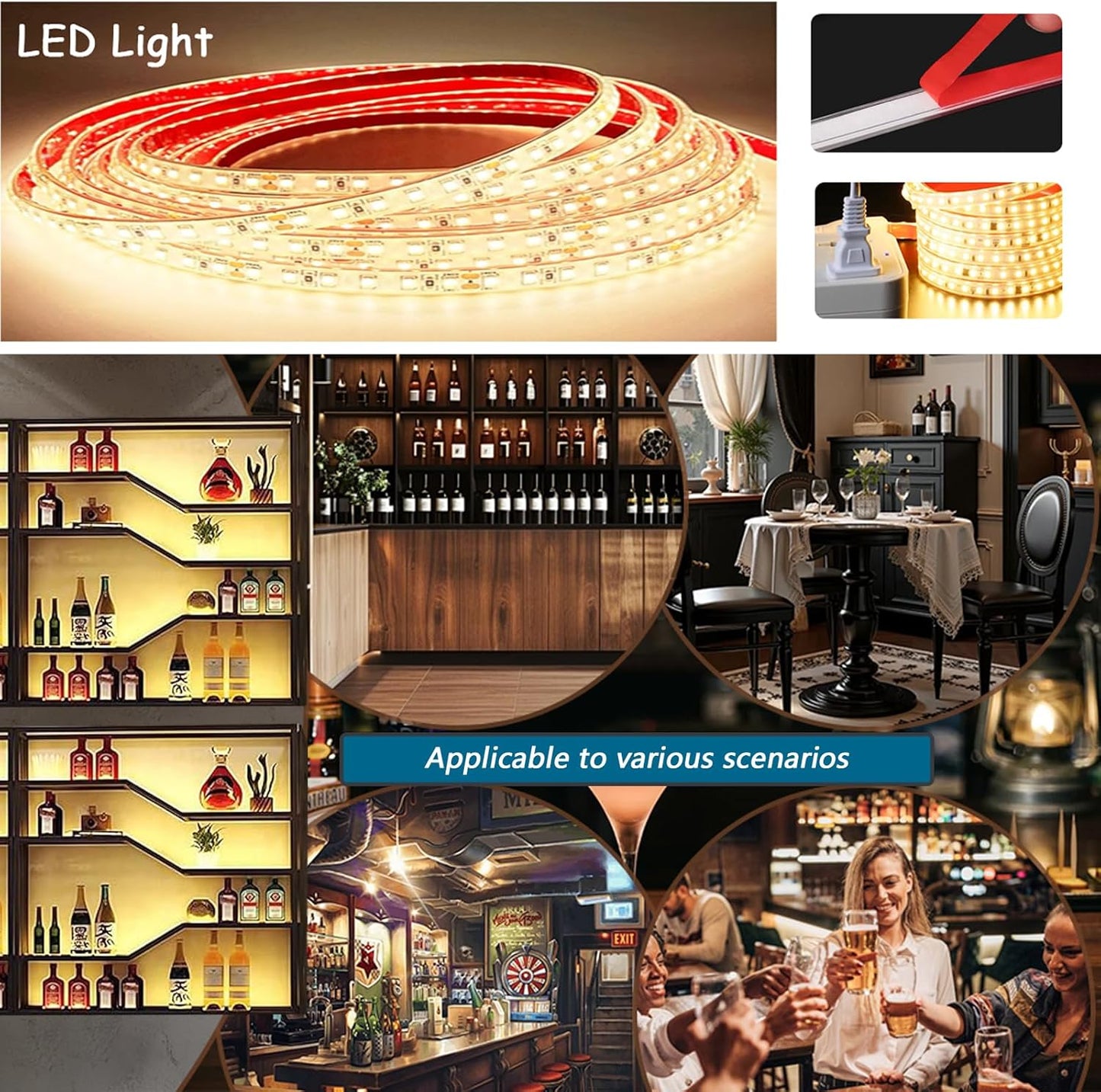 78.8in Wall Mounted Wine Rack with LED Light, 5-Tiers Liquor Bottles Display Shelf with Glasses Holder, Metal Home Bar Shelves with Industrial Iron Frame for Kitchen(Black, 78.8in/6.56ft)