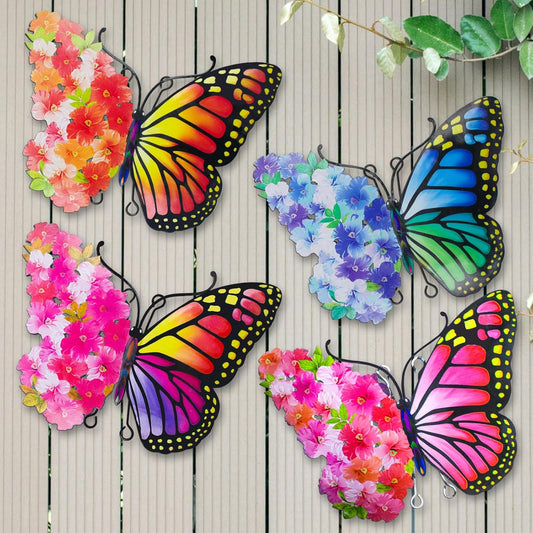 Metal Butterfly Wall Decor, 9.6" Outdoor Wall Decor Metal Yard Art, Flowers Wings Butterfly Outdoor Decor for Garden Patio Fence Outside Living Room Bedroom(4 Pack)