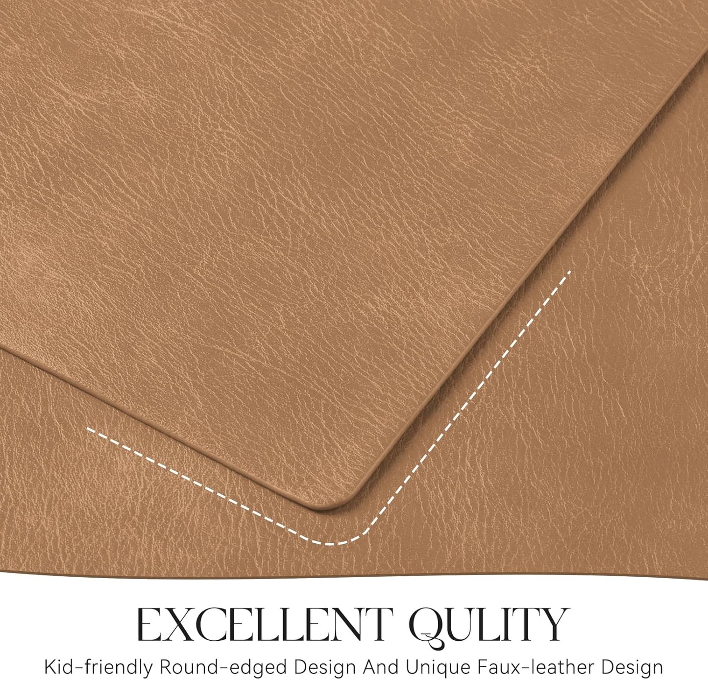 MOSAYT Vinyl Placemats Set of 4-12 X 17 Inch - Faux Leather 100% Waterproof Oil-Proof Wipeable PU Place Mats, Heat Resistant Reversible Table Mats for Kitchen, Dining, Outdoor (Camel)