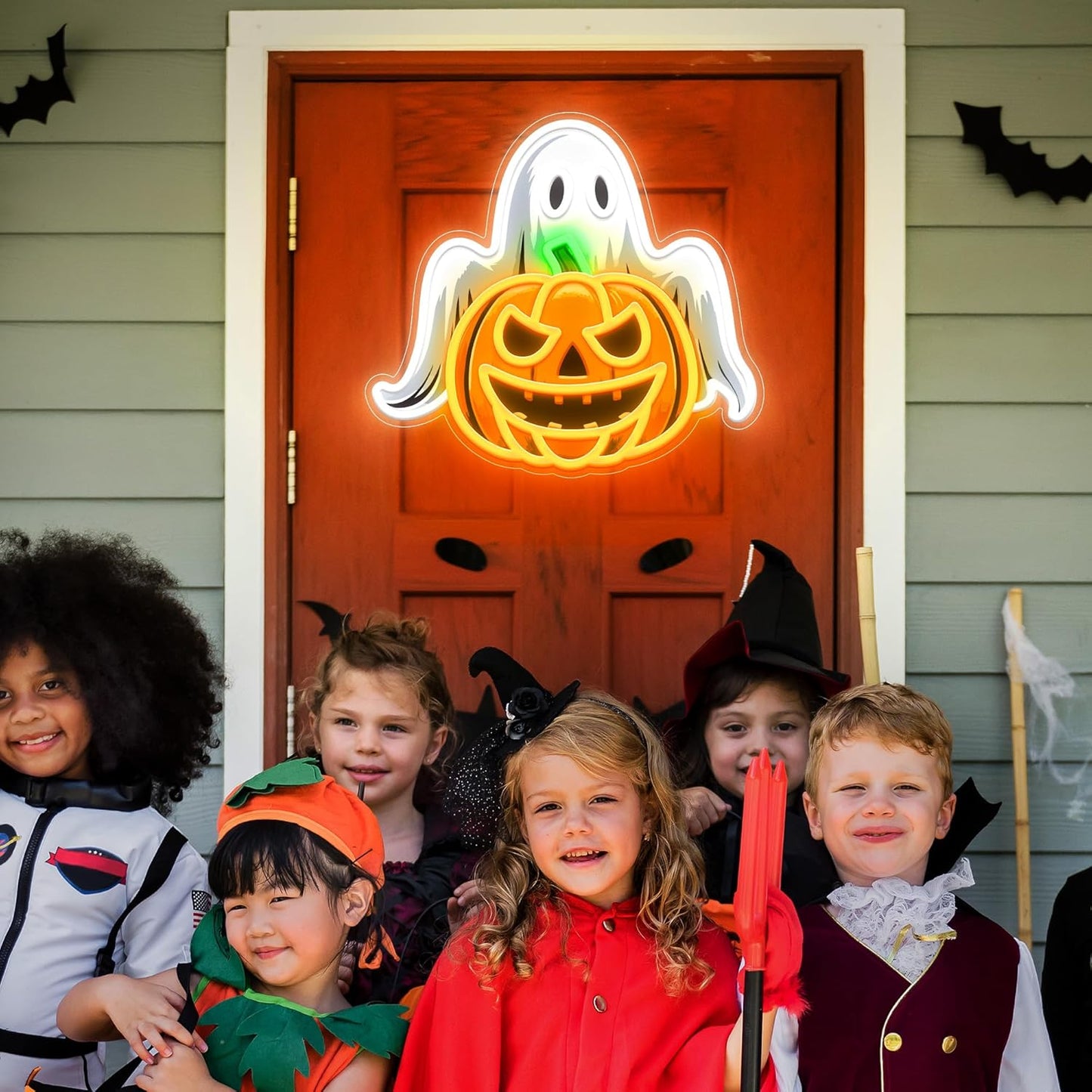 Spooky Glow Halloween Neon Signs for Wall Decor - Ghost & Pumpkin Led Neon Light Up Sign, Glow in Dark Indoor Decor for Porch Window Home Bar Party, Scary Halloween Decorations Gifts for Kids