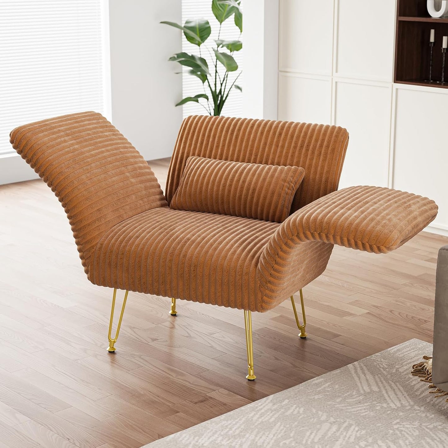 Txtin's Comfy Accent Chair Reading Chair for Bedroom Cozy Wing Arm Living Room Single Sofa Chair with Angle Adjustable Arms Brown Corduroy Easy Assembly