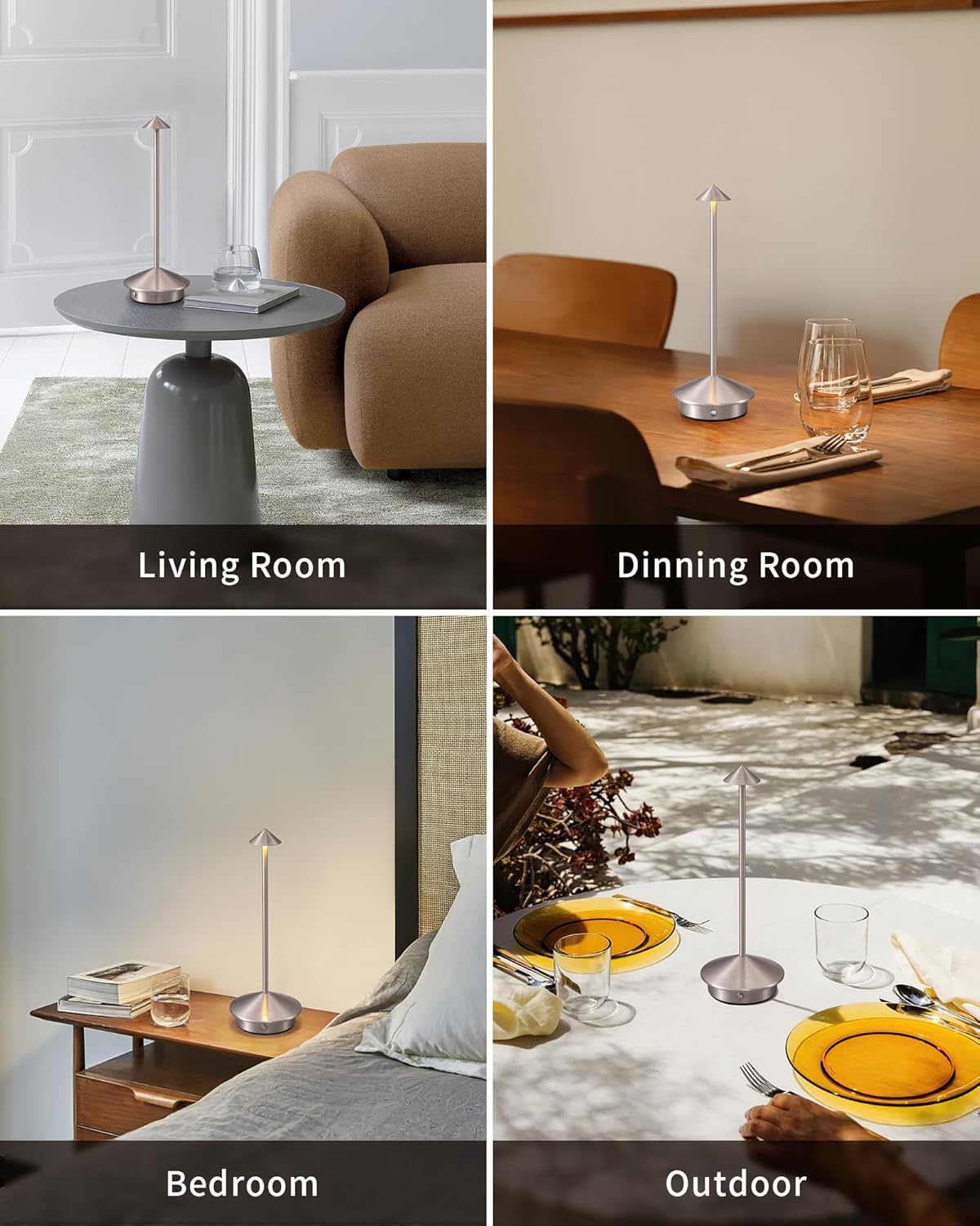 Modern Cordless Table Lamp Set of 2, Portable LED Desk Lamps, 5000mAh Rechargeable Battery Operated Lighting for Bedroom Dining Room Restaurant Coffee Shop Camping Night Light (Brushed Nickel)