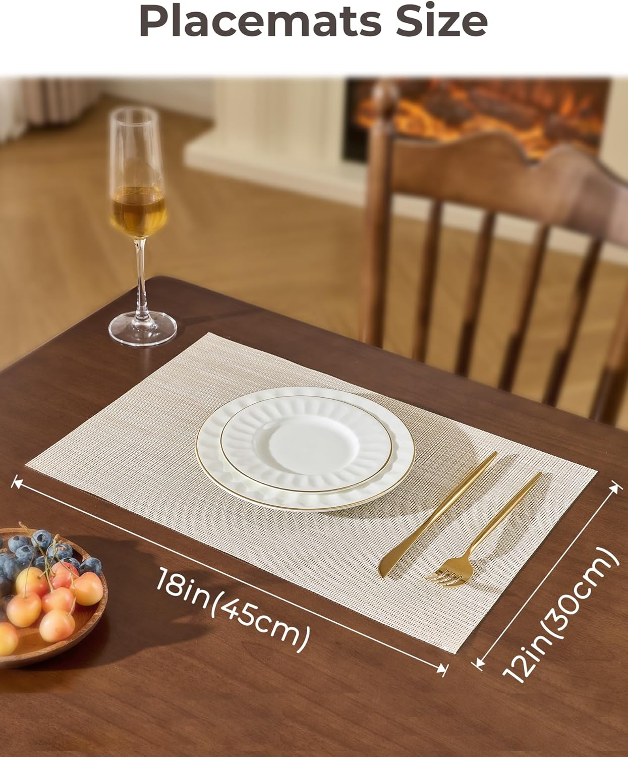 Leetaltree Beige White Placemats Set of 8 - Heat Resistant Non-Slip Place mats for Dining Table, Washable Durable PVC Vinyl Woven Table Mats（Beige White, 8）