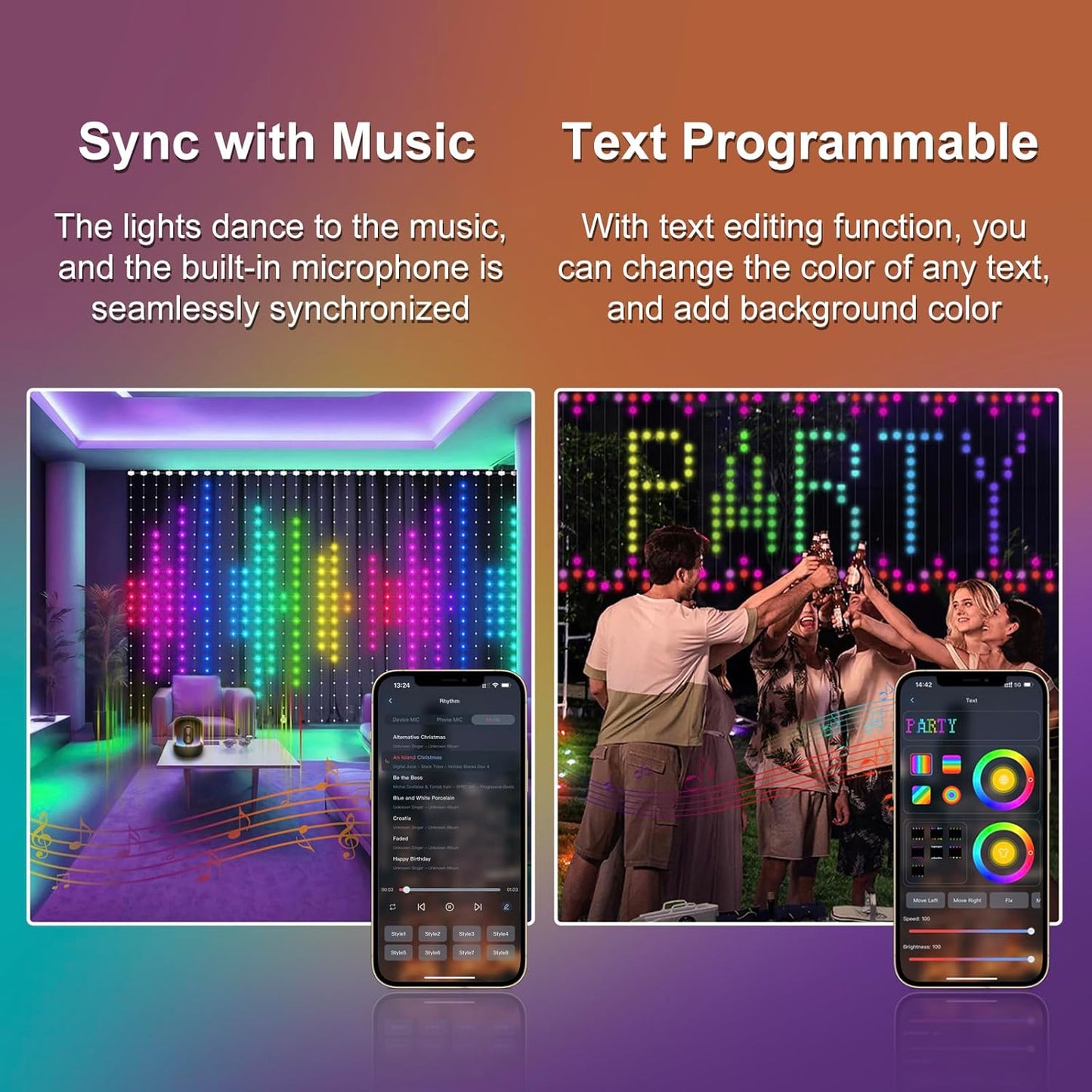 Smart Animated Curtain String Lights Remote APP Control 6.6 x 6.6Ft 400LED RGB Color Changing Waterproof DIY Hanging Window Fairy Light Programmable Music Sync for Christmas,Halloween,4th of July