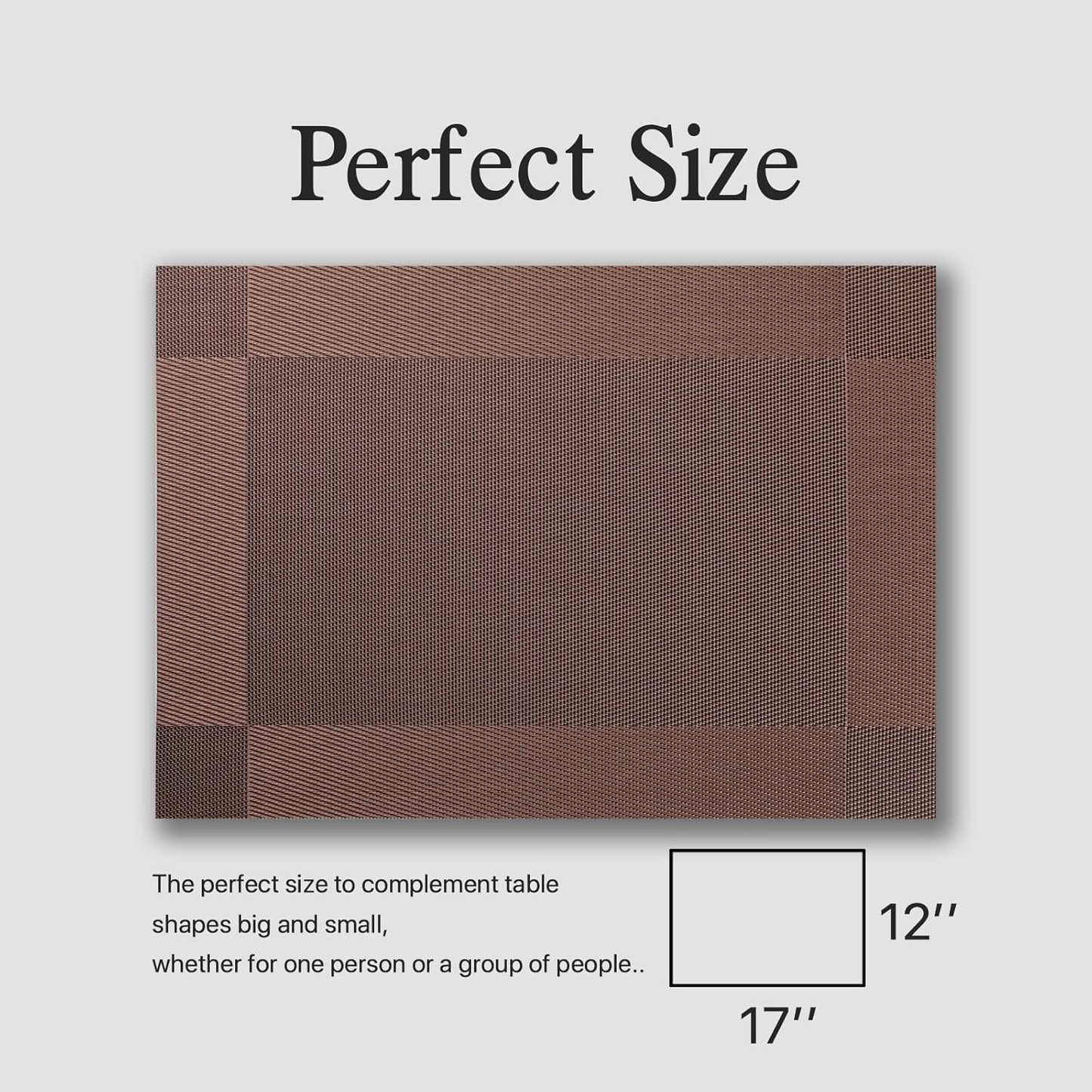 Placemats Set of 6 - Easy Clean Woven Vinyl Placemats for Dining Table, Indoor/Outdoor Place Mats, Washable PVC Table Mats（Brown Cube）