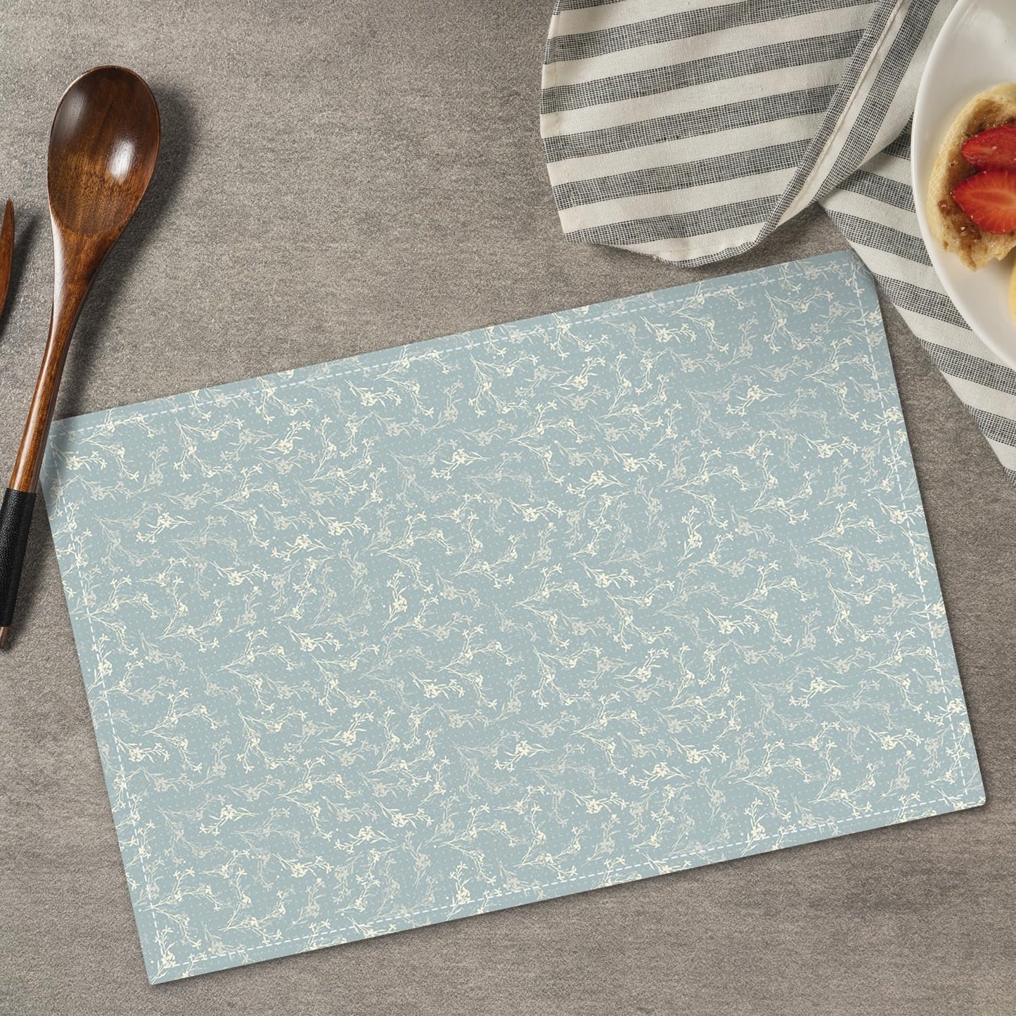 Blue Placemats Set of 4, Flower Table Mat for Home Kitchen, Restaurants, Outdoor Linen Washable Place Mats 12x18 inch Party Event Dining Decoration-13