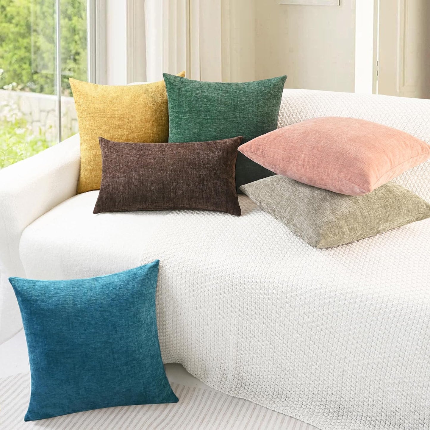 CaliTime Throw Pillow Covers Decorative 22 X 22 Inches Pack of 2 Cozy Chenille Cushion Cases for Couch Sofa Bed Living Room Home Dark Green