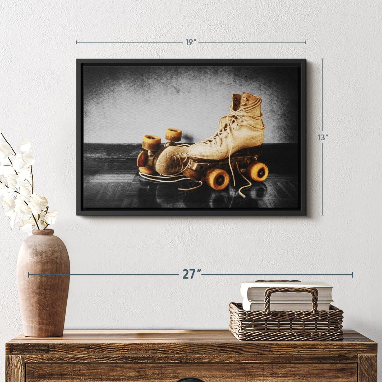 ElephantStock Vintage Skates Pop Wall Art - Horizontal Framed Canvas - 1-Piece Living Room Wall Decor - Sport Photography Canvas Print - Beige and Black Decor for Wall - 19" X 13"