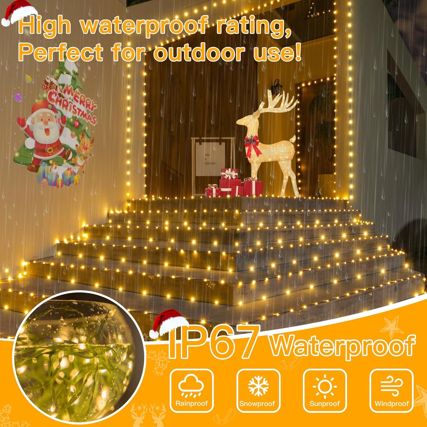 Ollny Christmas Lights 800 LED 262 FT Plug in, IP67 Waterproof Green Wire Outdoor Christmas Lights with Remote, 8 Modes and Timer Outdoor String Light for House Indoor Xmas Decorations (Warm White)