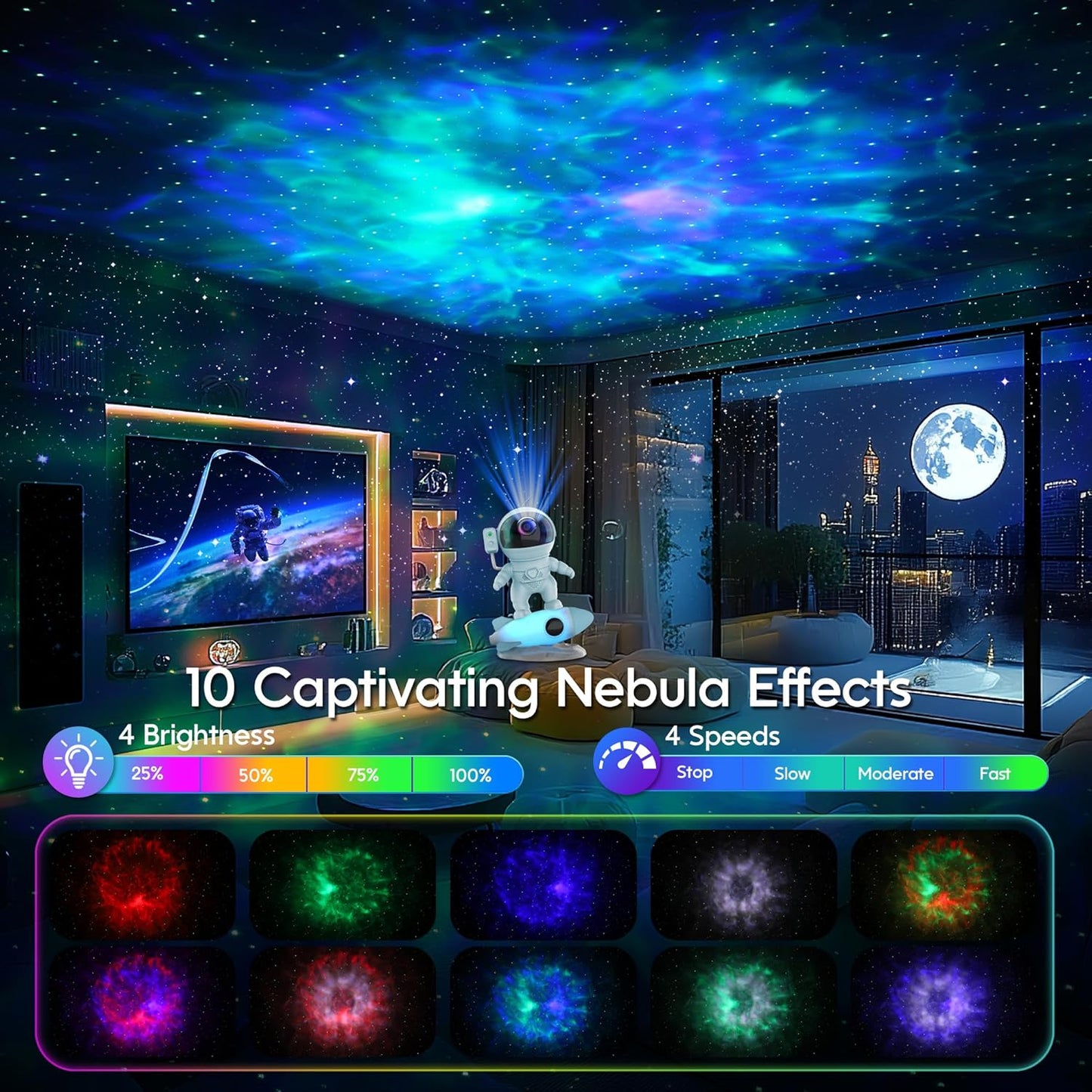 Astronaut Galaxy Projector, Star Projector Rocket Night Light for Kids Room, 360° Adjustable Magnetic Head, Bluetooth Speaker, Timer, White Noise with Remote APP Button Control Idea for Gift