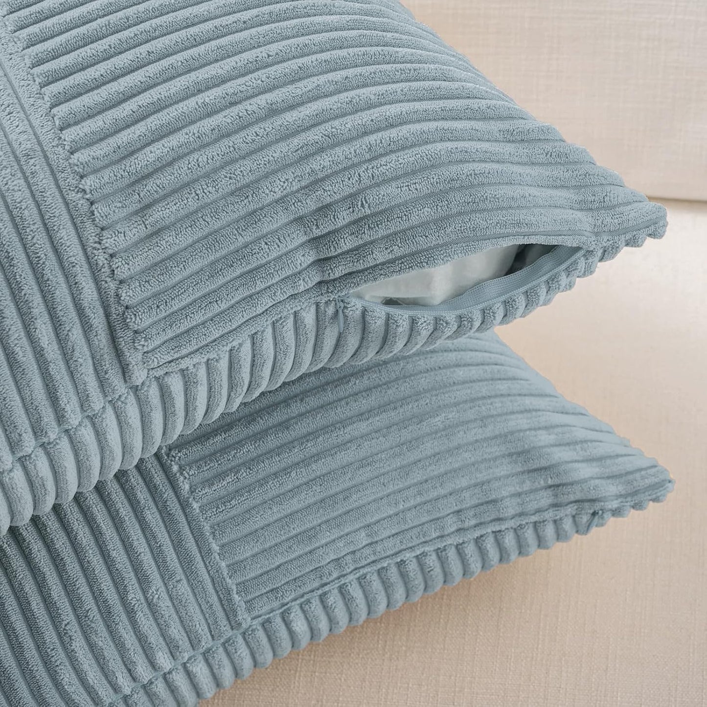 Fancy Homi Set of 2 Light Blue Long Lumbar Decorative Throw Pillow Covers 12x24 Inch for Couch Bed Sofa, Rustic Farmhouse Boho Home Decor, Soft Striped Corduroy Rectangle Accent Cushion Case 30x60 cm