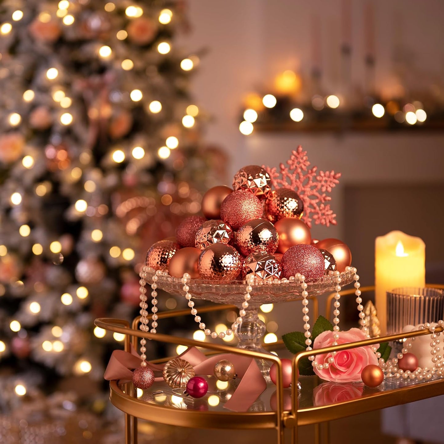 Valery Madelyn Christmas Tree Decorations Ornament Set for Fall Halloween, 50ct 2 Inches Pink Shatterproof Christmas Ball Ornaments Hanging Xmas Holiday Party Decor