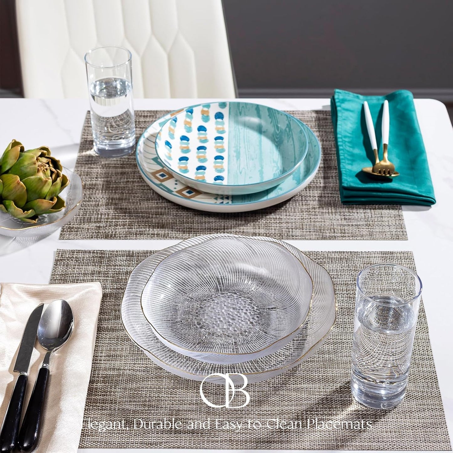 Placemats Set of 12 - Easy Clean Woven Vinyl Placemats for Dining Table, Indoor/Outdoor Place Mats, Washable PVC Table Mats（Cappuccino）