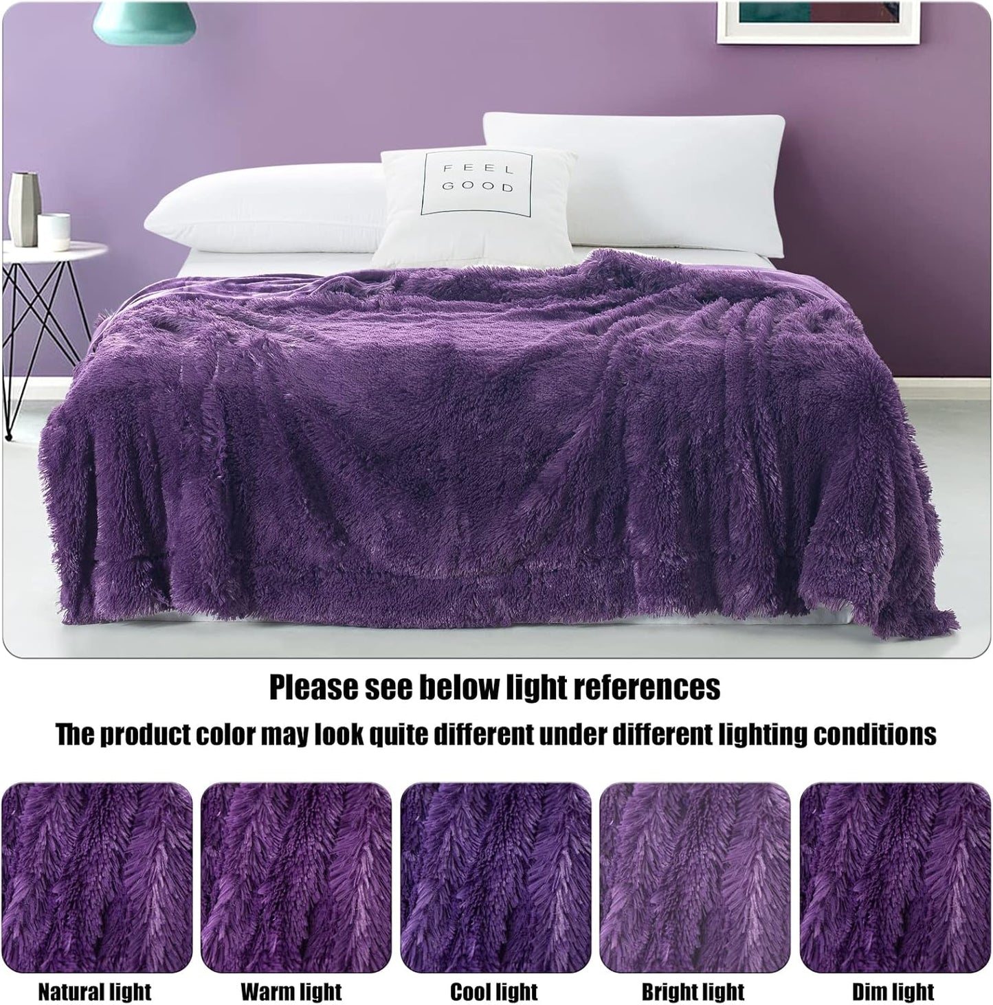 GONAAP Fuzzy Faux Fur Throw Blanket Purple Super Soft Cozy Plush Fuzzy Shaggy Blanket for Couch Sofa Bed (Purple, Throw(40"x50"))