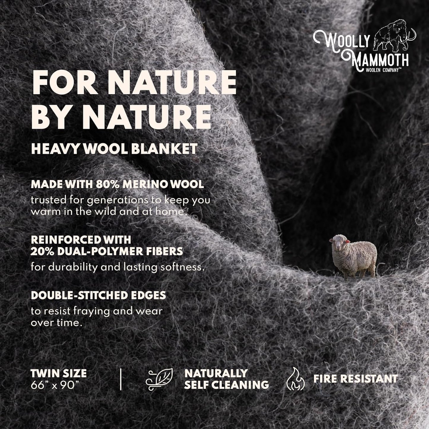 Woolly Mammoth Woolen Co. | Extra Large Merino Wool Camp Blanket | Perfect Outdoor Gear | Bedroll for Bushcraft, Camping, Trekking, Hiking, Survival, or Throw Blanket at the Cabin (Gray), 66" x 90"