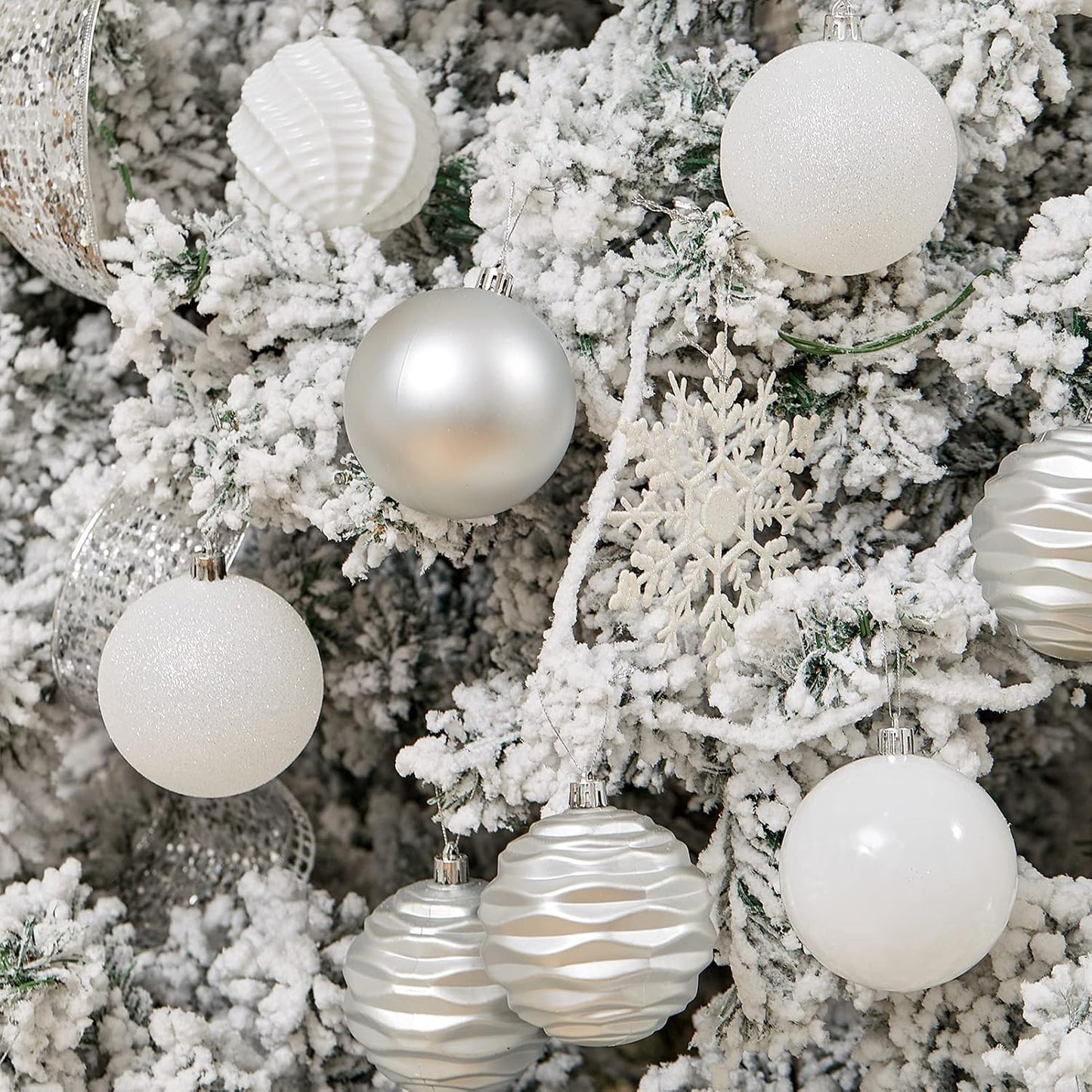 XmasExp 60mm/2.36" Christmas Ball Ornaments Shatterproof Christmas Ornaments Set Decorations for Xmas Tree Balls - 24ct (2.36'', Silver)