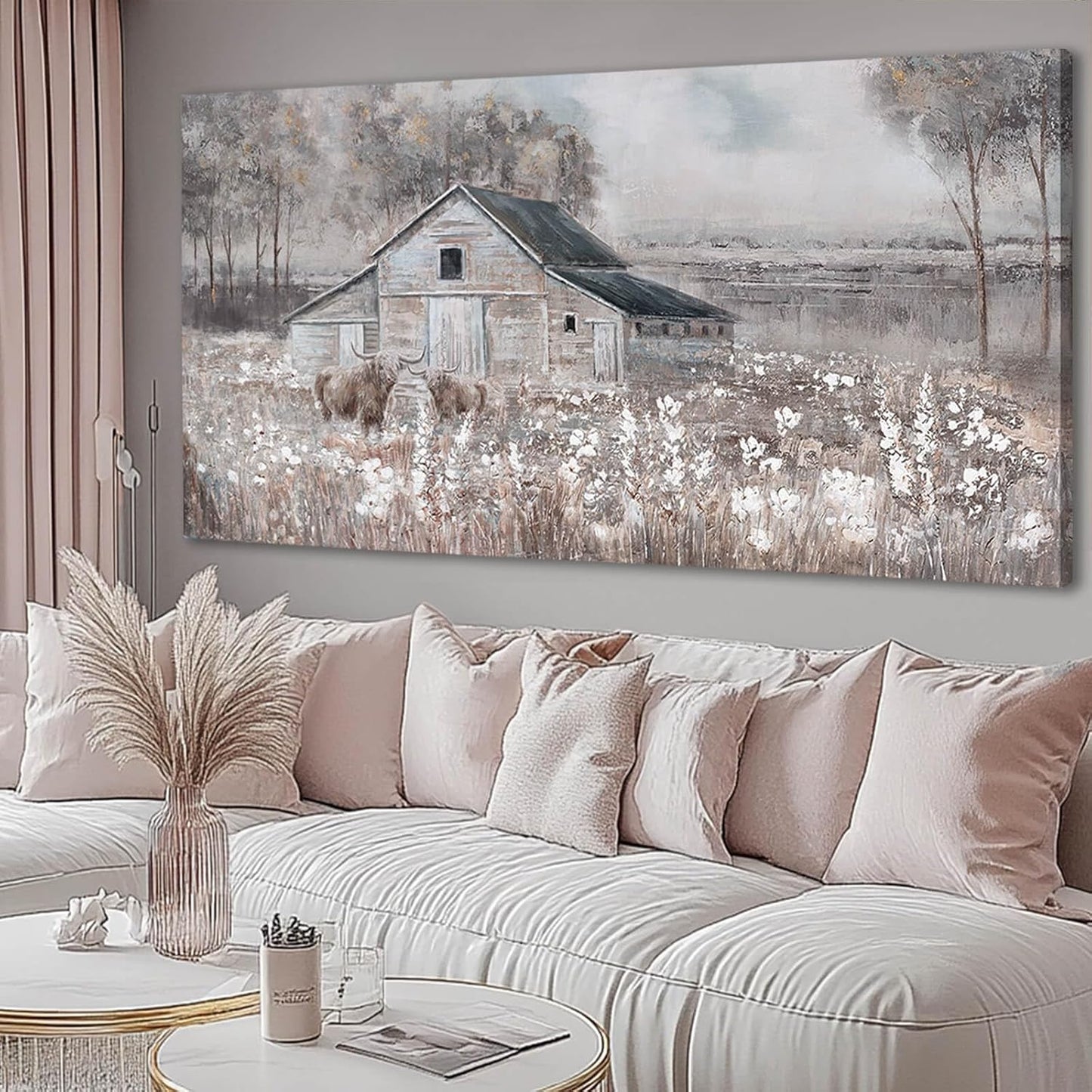 SDYA Cow Home Wall Decor Floral Canvas Print Room Decorations 29"x58" Large Pictures for Living Room Wall Art for Dining Room Area