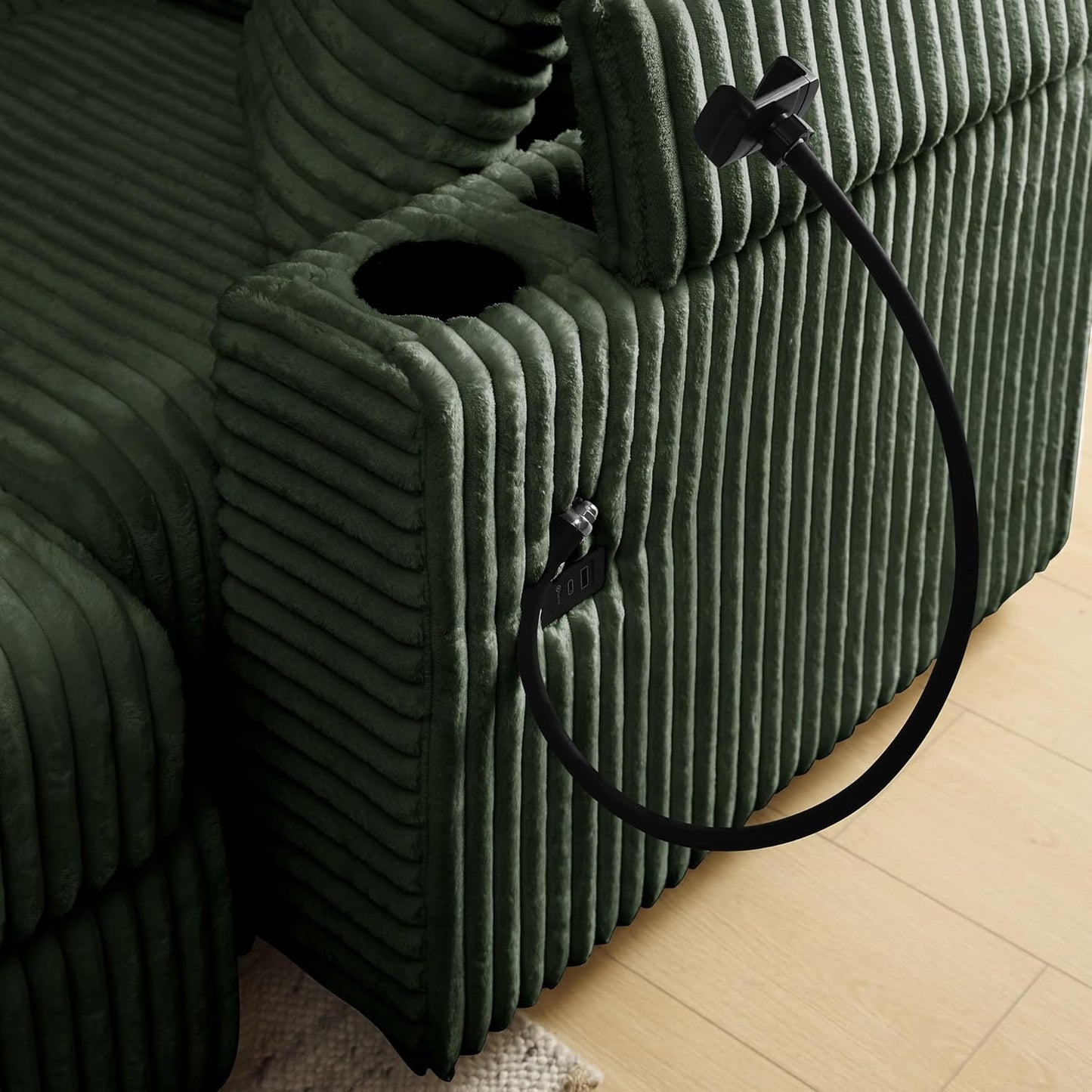 Modular Sectional Sofa Couch, Plush Corduroy Fabric Sectional Couches for Living Room with USB Charging Ports, Phone Holders, and Multi-Functional Storage Armrests (Green, 4set+2ottoman)