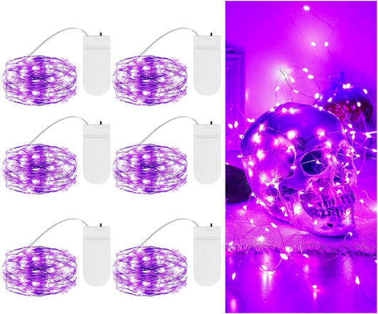 TingMiao Halloween Purple Fairy Lights Battery Operate,7.2ft 20 LEDs String Lights Silver Copper Wire for Hallowen Christmas DIY Decoration Wedding Party (6 Pack)