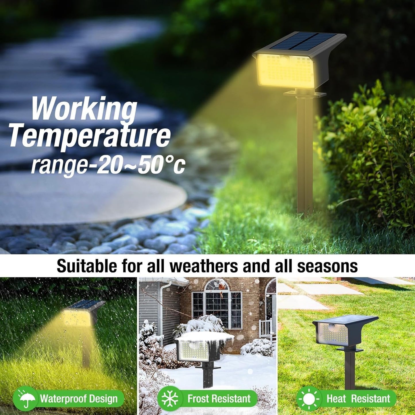 [3 Pack & 62LED]Solar Spot Lights Outdoor Motion Sensor, 3 Modes Motion Sensor Outdoor Lights 2-in-1 Solar Landscape Spotlights LED Solar lights for Outside Yard Garden Wall Pathway Walkway,Warm White