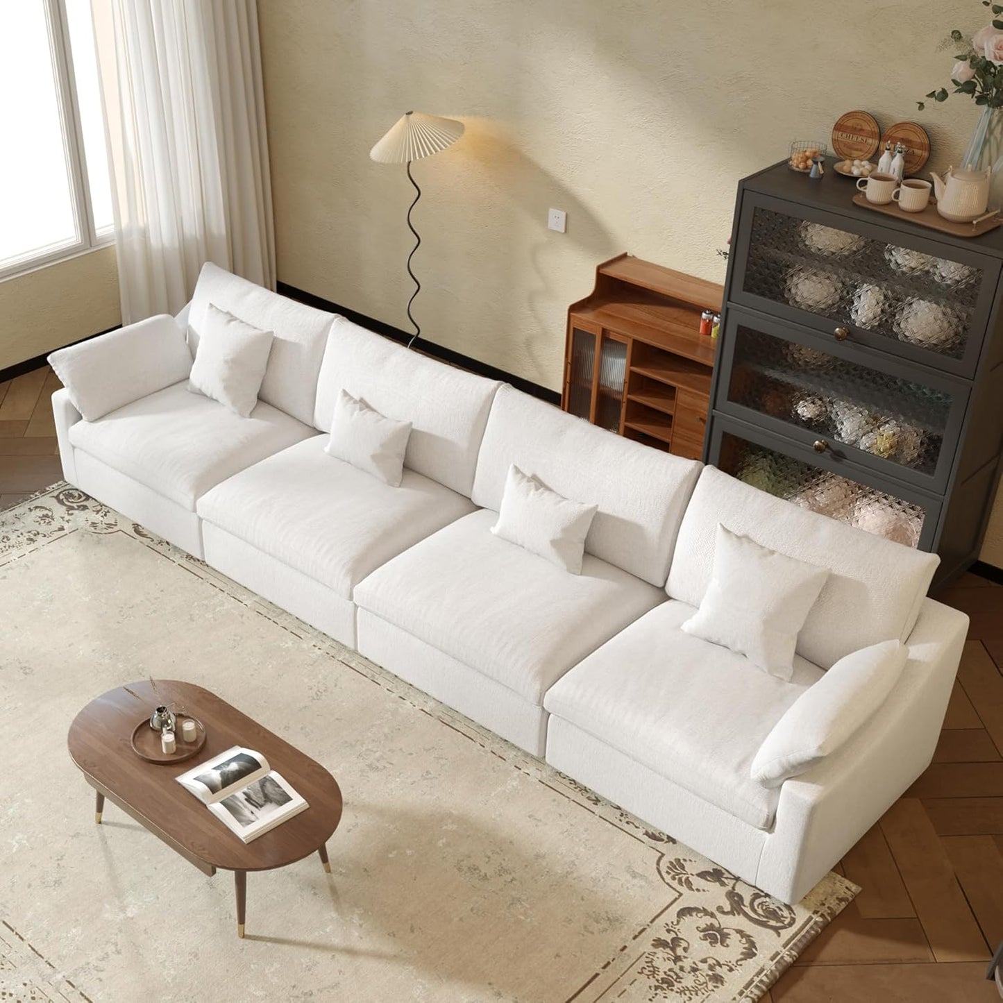 JACH Sectional Couches for Living Room, 4 Seater Cloud Sectional Couch with Deep Seat, Down Filled Modular Sofa, Covers Removeable & Washable, Sofas Furniture for Living Room, White