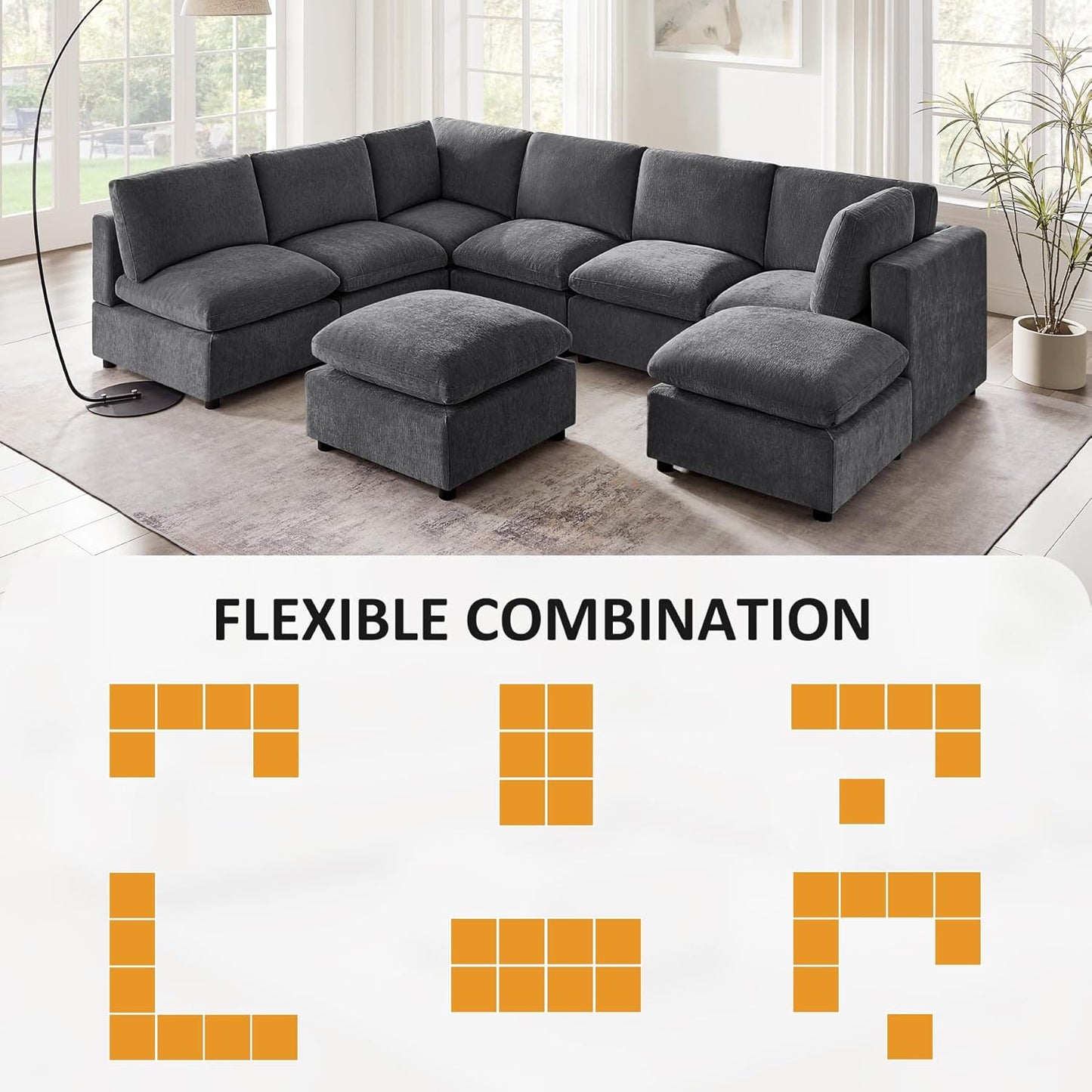 Modular Sectional Sofa, Convertible Sofa Couch Modular Sofa with Ottoman, Sectional Sofas for Living Room Small Apartments