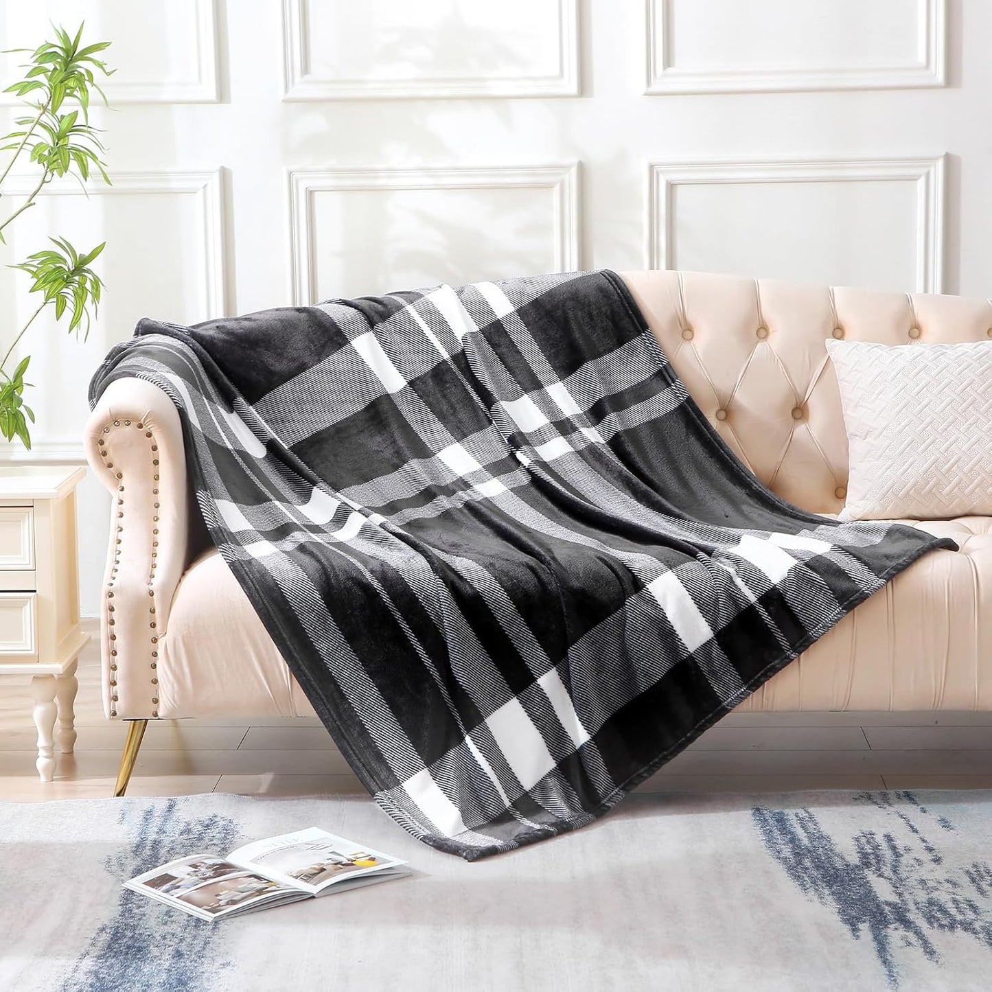 MERRYLIFE Black and White Plaid Throw Blanket Decorative Fleece Throw | Ultra-Plush Colorful | Couch Blanket Travel Lap | Home Gift Use(50" 60",Black White)