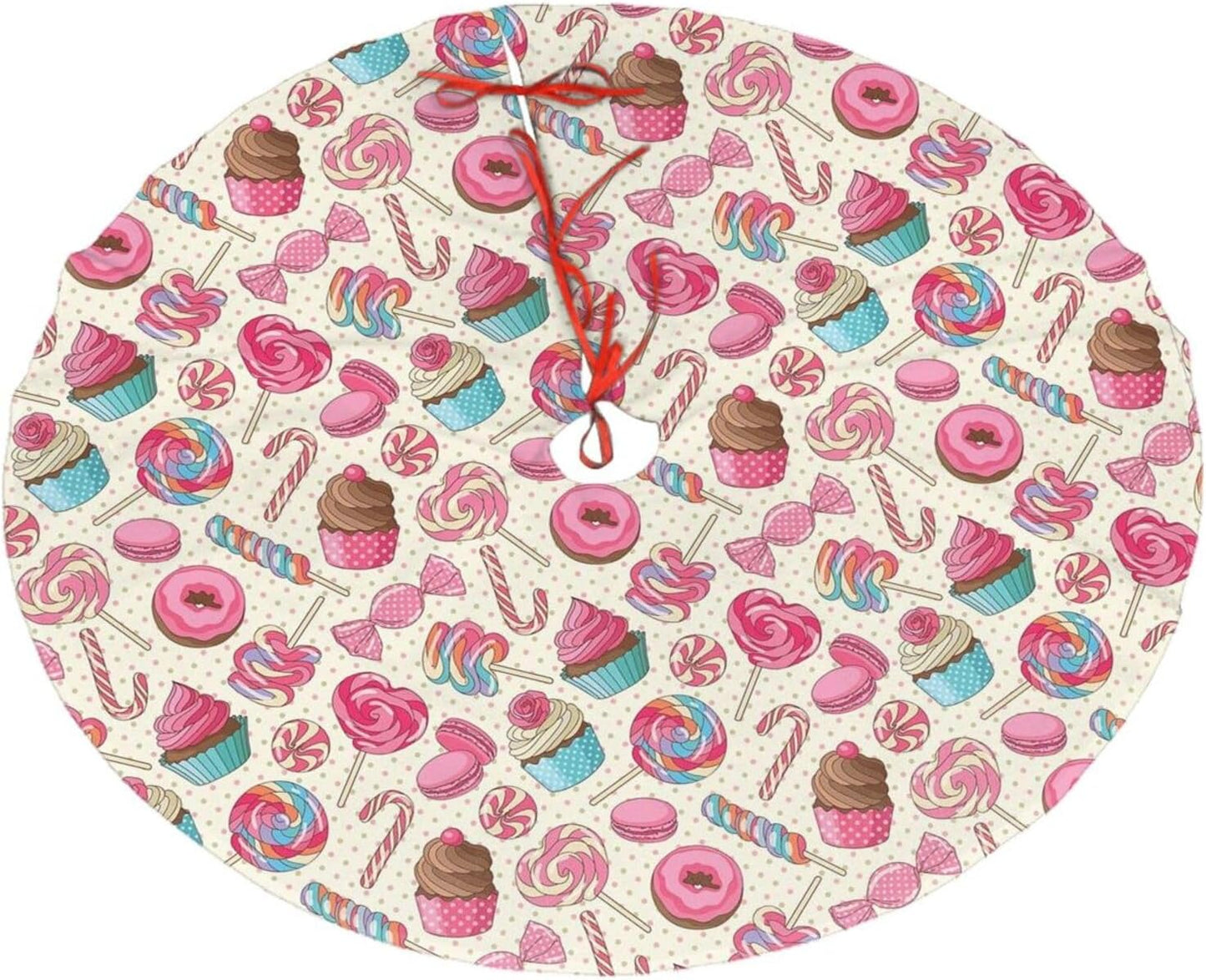 Christmas Tree Skirt,Sweet Lollipop Candy Macaroon Cupcake Donut Xmas Tree Skirt Rustic Farmhouse Tree Skirt for Christmas Decor Xmas Holiday Home Party Decorations30