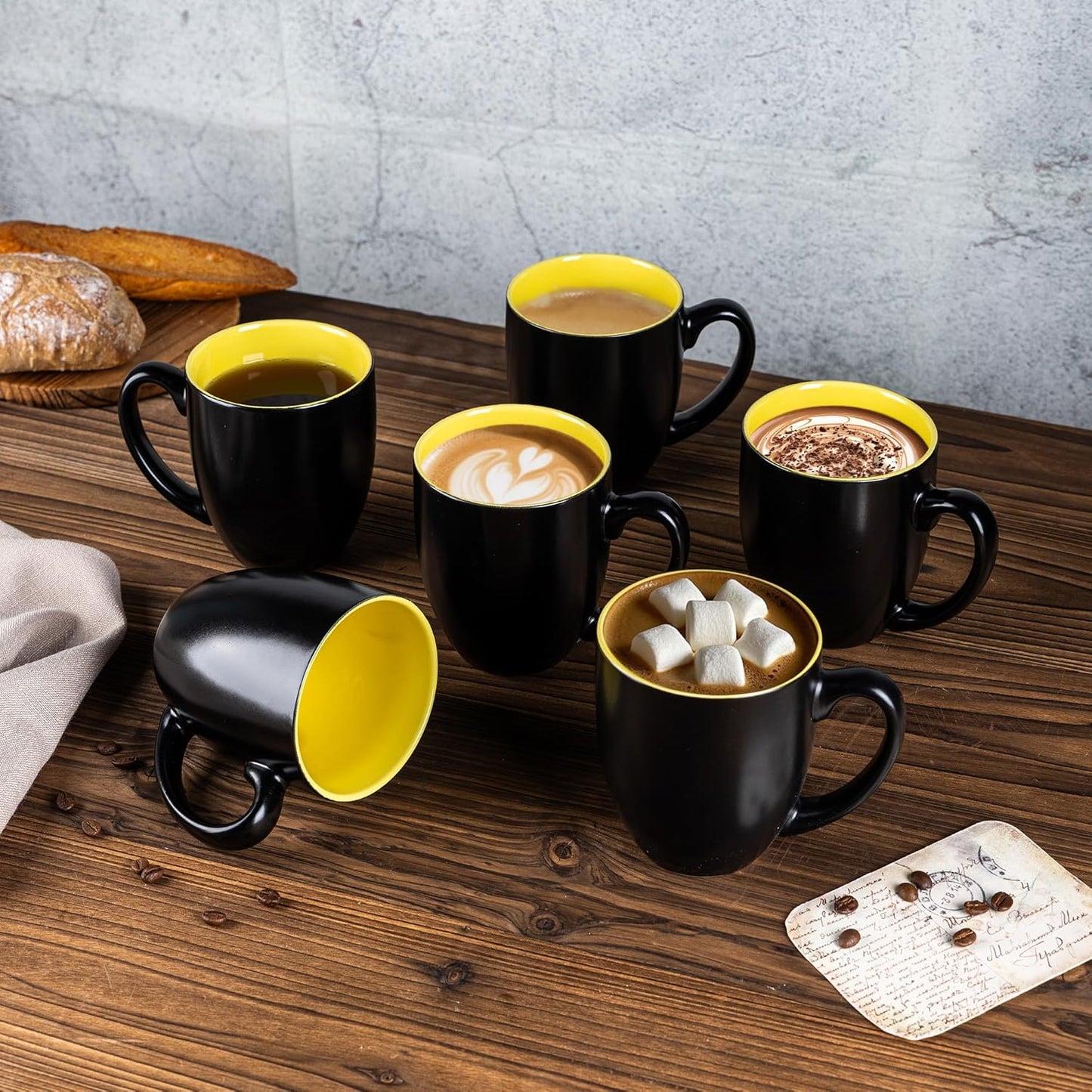 GBHOME 16oz Coffee Mugs Set of 6, Large Ceramic Coffee Mugs for Man, Woman, Dad, Mom, Modern Coffee Mugs Set with handle for Tea/Latte/Cappuccino/Milk/Cocoa. Dishwasher&Microwave Safe,Yellow