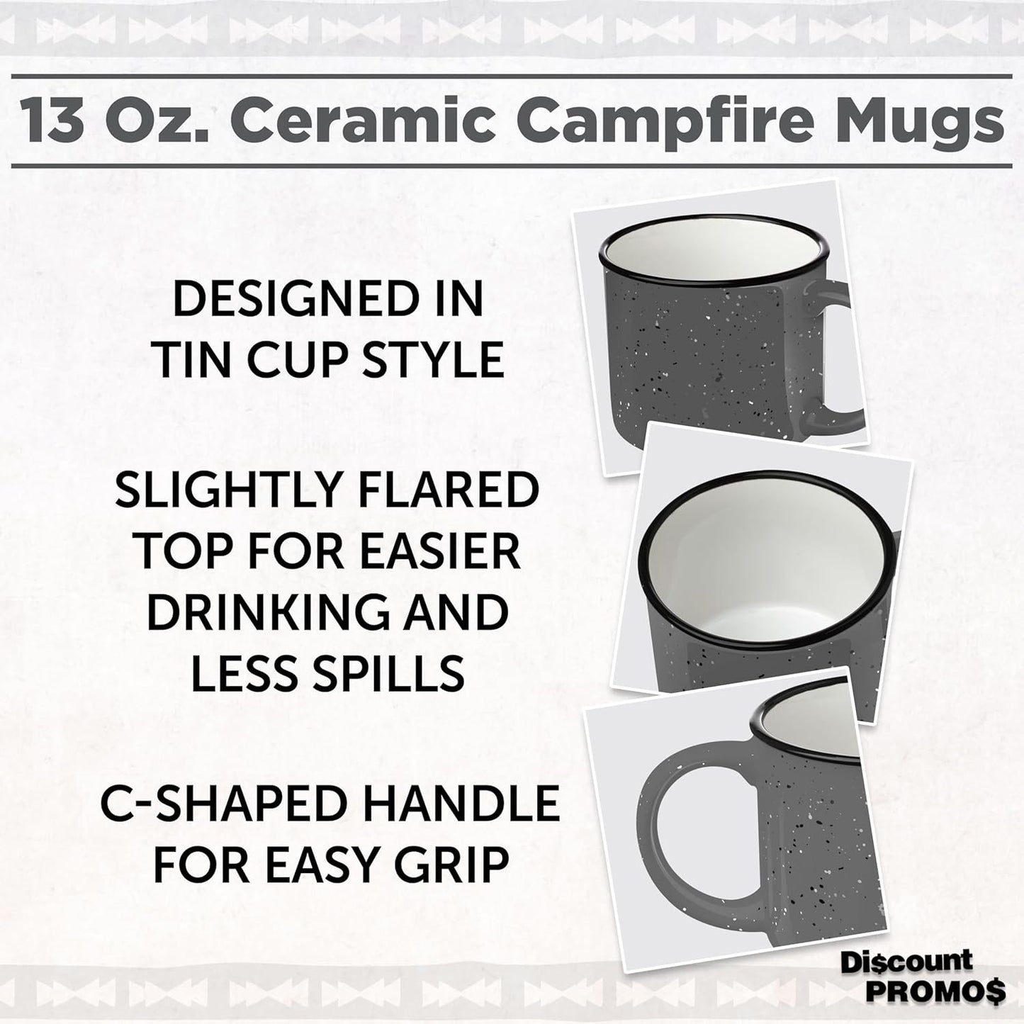 DISCOUNT PROMOS Ceramic Campfire Coffee Mugs 13 oz. Set of 10, Bulk Pack - Perfect for Tea, Espresso, Cappuccino, Hot Cocoa - Grey