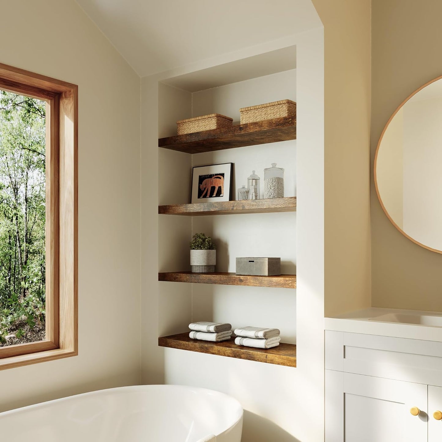 Large Floating Shelves for Wall Set of 3 Wooden Wall Shelves 36 in x 12.75 in x 2 in Room Decor Long Shelf with Invisible Wall Mount Bracket for Bedroom Kitchen Living Room Rustic Brown