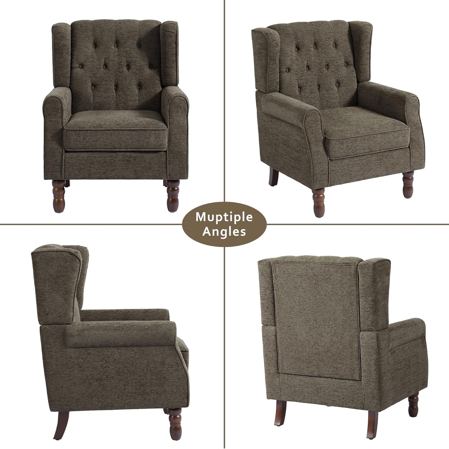 Lumibee High Back Accent Chair,Upholstered Wingback Armchair with Solid Wood Legs for Small Spaces,Comfy Single Sofa Chair for Living Room,Bedroom,Office-Taupe