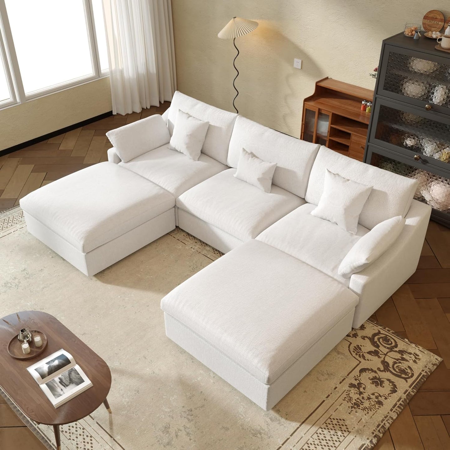 JACH U Shaped Sectional Couches, Cloud Sectional Couch with Deep Seat, 119" Down Filled Modular Sofa with Chaise, Covers Removeable & Washable, Sofas Furniture for Living Room, White