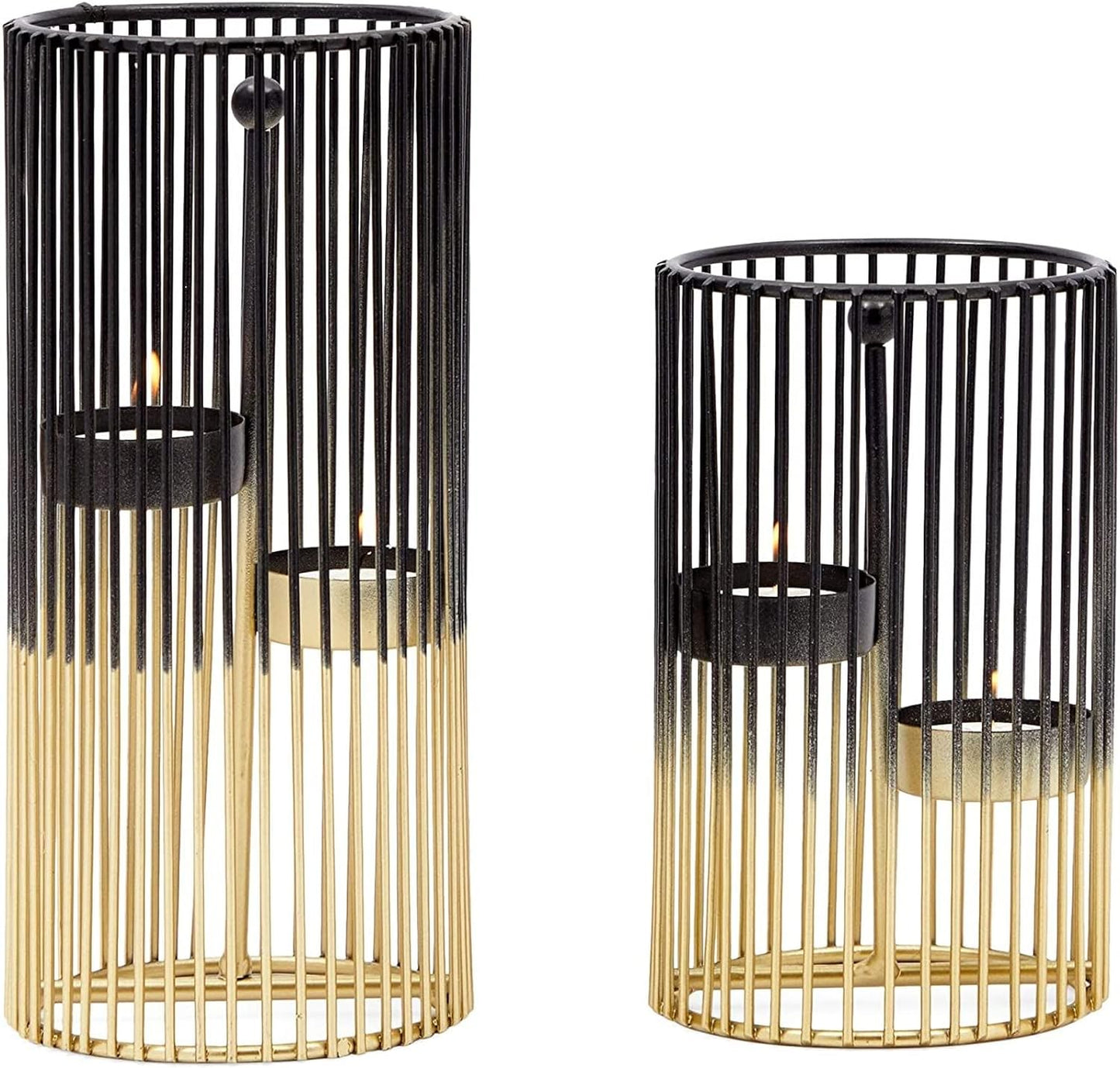 Juvale Set of 2 Black and Gold Geometric Candle Holders for Modern Table Decor (2 Sizes) - Black and Gold Candle Holder Set for Table Centerpieces