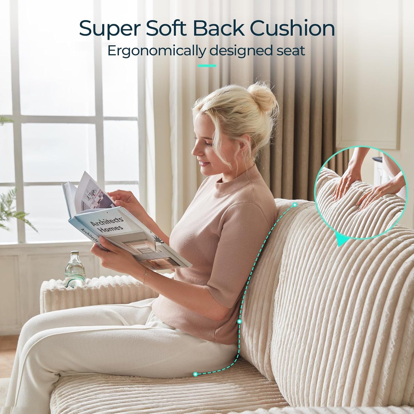 LINSY HOME Loveseat Sofa with Storage - Comfy Plush Corduroy 2 Seater Sofa with USB Charging & Cup Holders, Deep Seat Love Seat for Small Spaces Living Room Bedroom Apartment, Beige