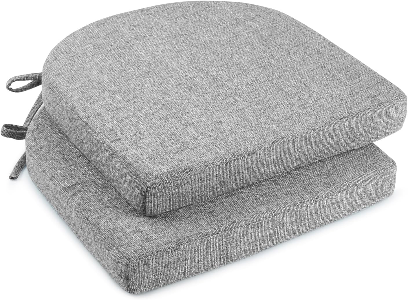 downluxe Indoor Chair Cushions for Dining Chairs, Soft and Comfortable Textured Foam Kitchen Chair Pads with Ties and Non-Slip Backing, 16" x 16" x 2", Light Grey, 2 Pack
